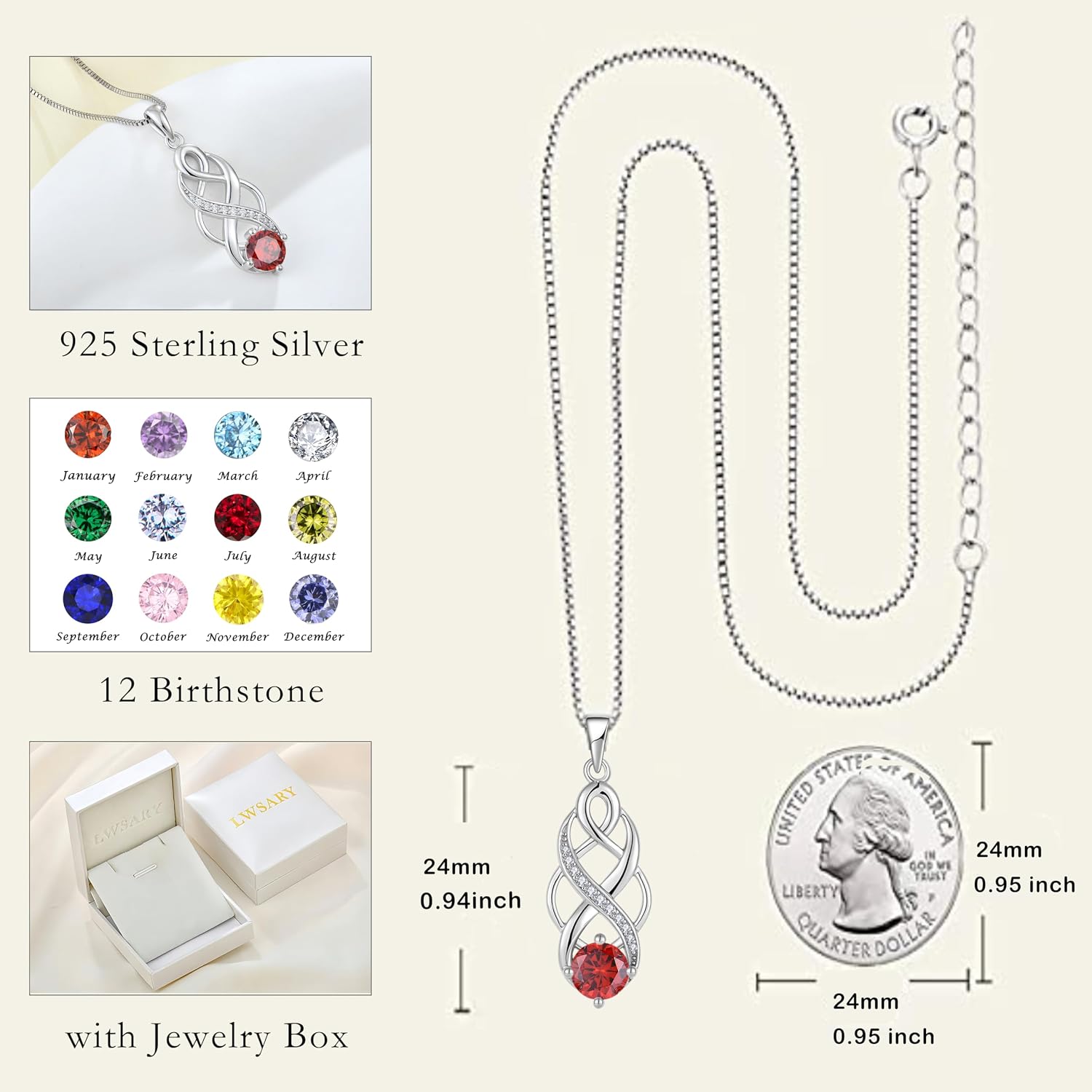 Infinity Irish Celtic Knot Jewelry Set for Women Garnet Necklace & Earrings & Bracelet January Birthstone Jewelry Gifts