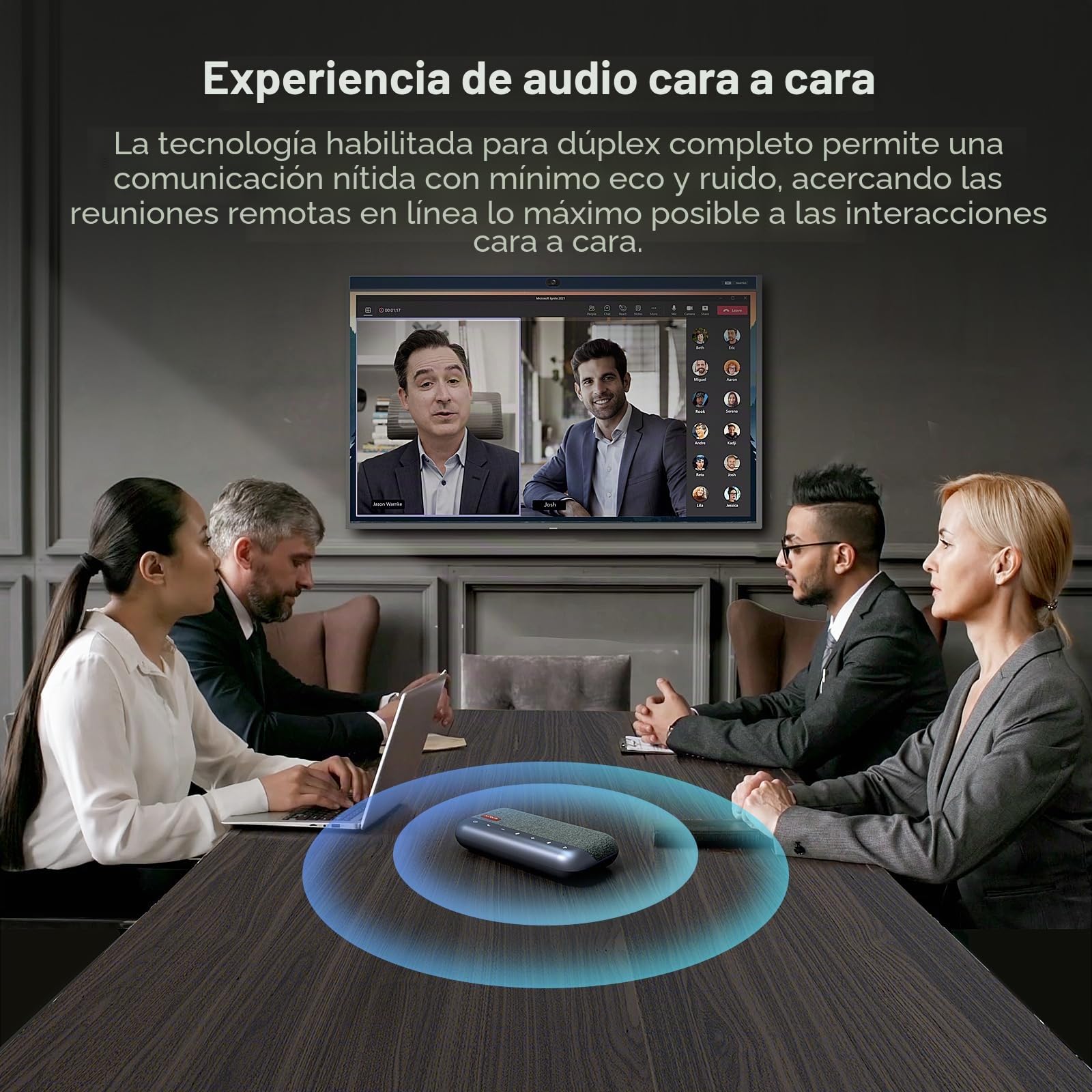 NUROUM A35 Altavoz Conferencias con Micrófono, Cancelación de Ruido Potenciada por IA, Pastilla de 32 kHz, en Cadena para Hasta 20 Personas, Altavoz Bluetooth/USB Compatible con Zoom/Teams/Google Meet