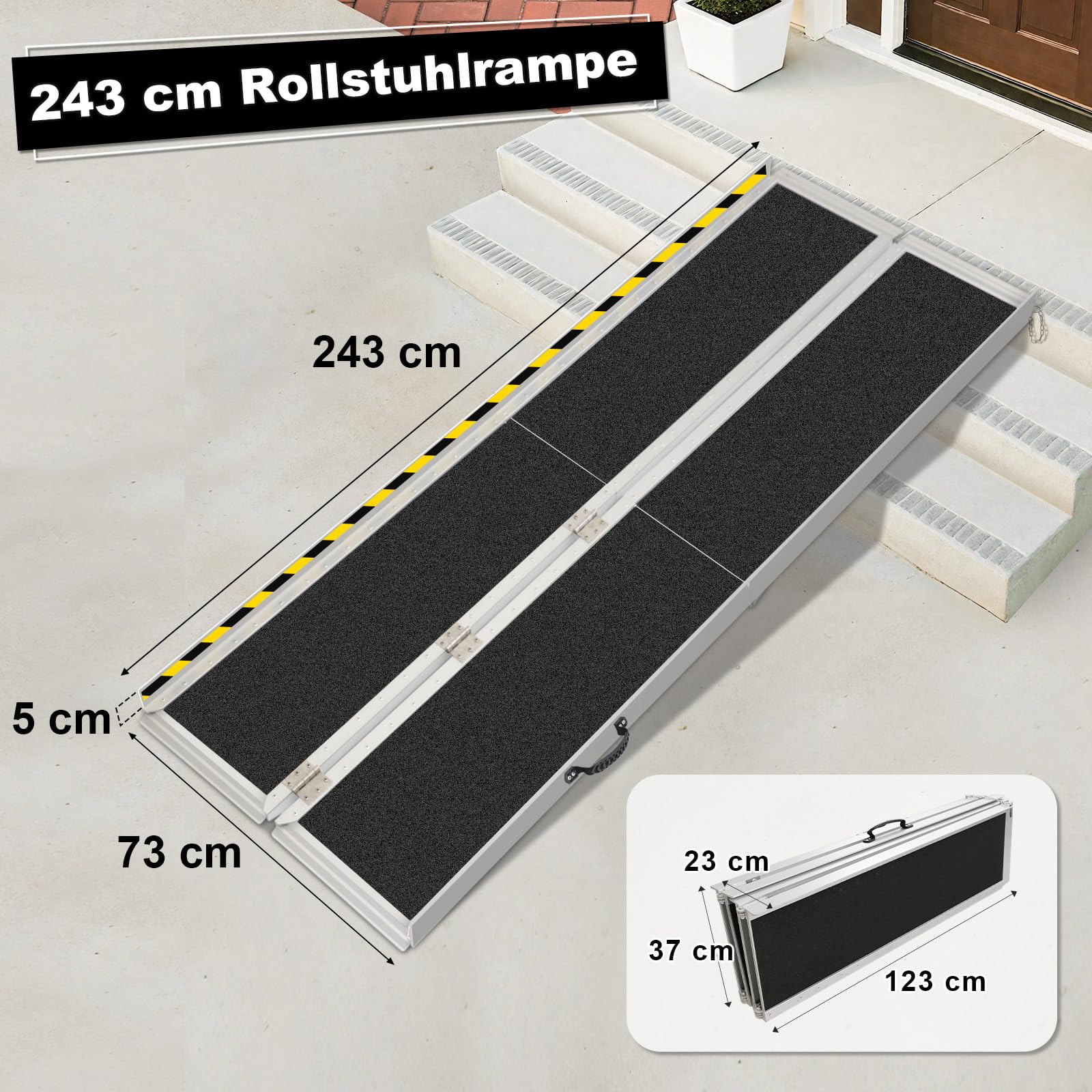 LIEKUMM Rampas para Silla de Ruedas 243 cm, Capacidad de Carga 300 kg Aluminio Rampa Antideslizante, Rampa Silla de Ruedas Portátil para Escalera, Escalon, Umbral, Menaje del Hogar