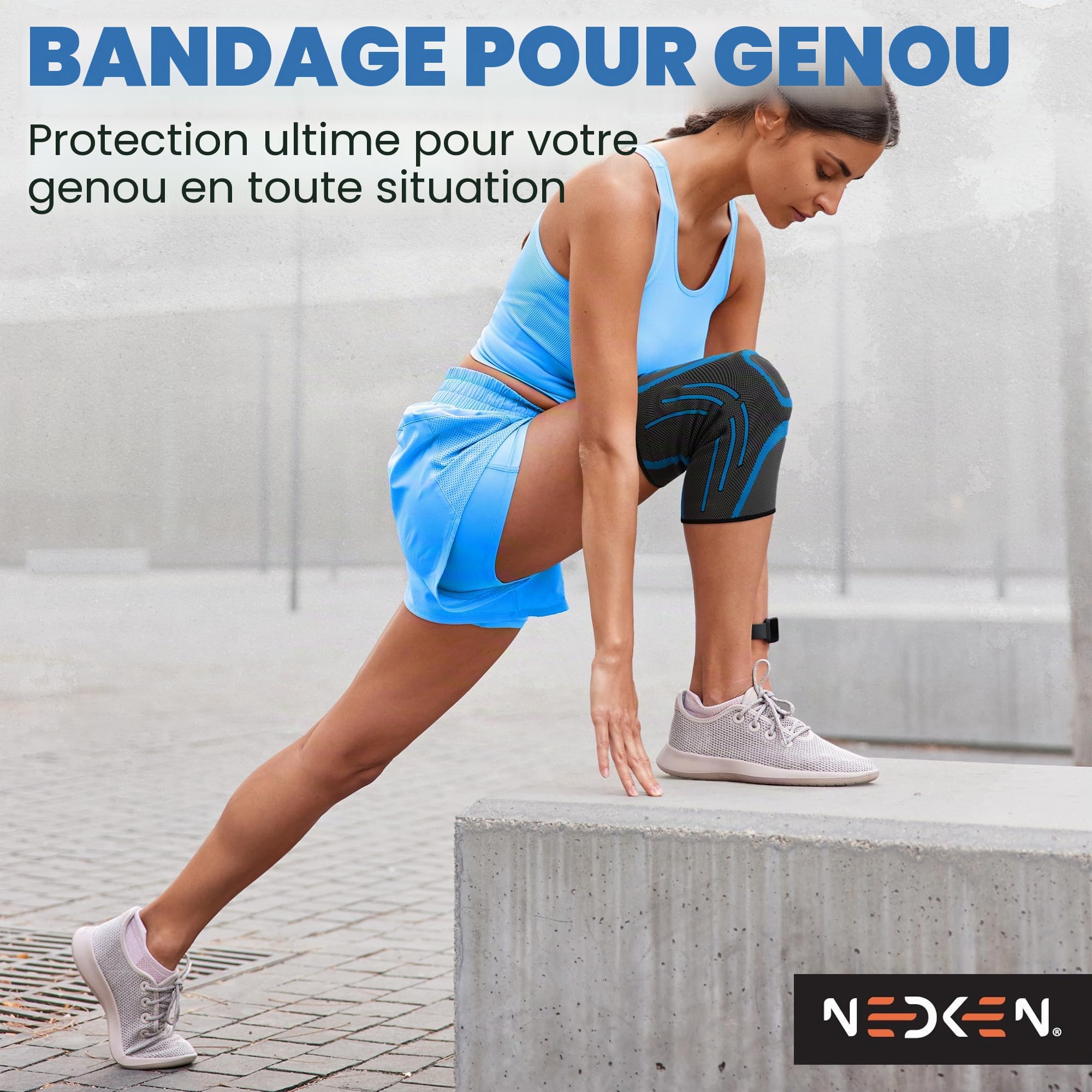 Genouillère – Genouillère de Compression, Orthèse de Soutien et Stabilisateur Ligamentaire pour le Sport, Genou, Ménisque, Douleur au Genou, Articulaire (Bleu, L)
