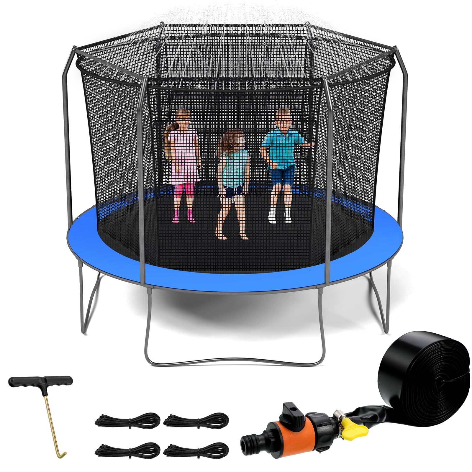 Photo 1 of 3 Pack Trampoline Accessory Set Round Replacement Trampoline Mat with Springs Trampoline Sprinkler for Outdoor Water Game