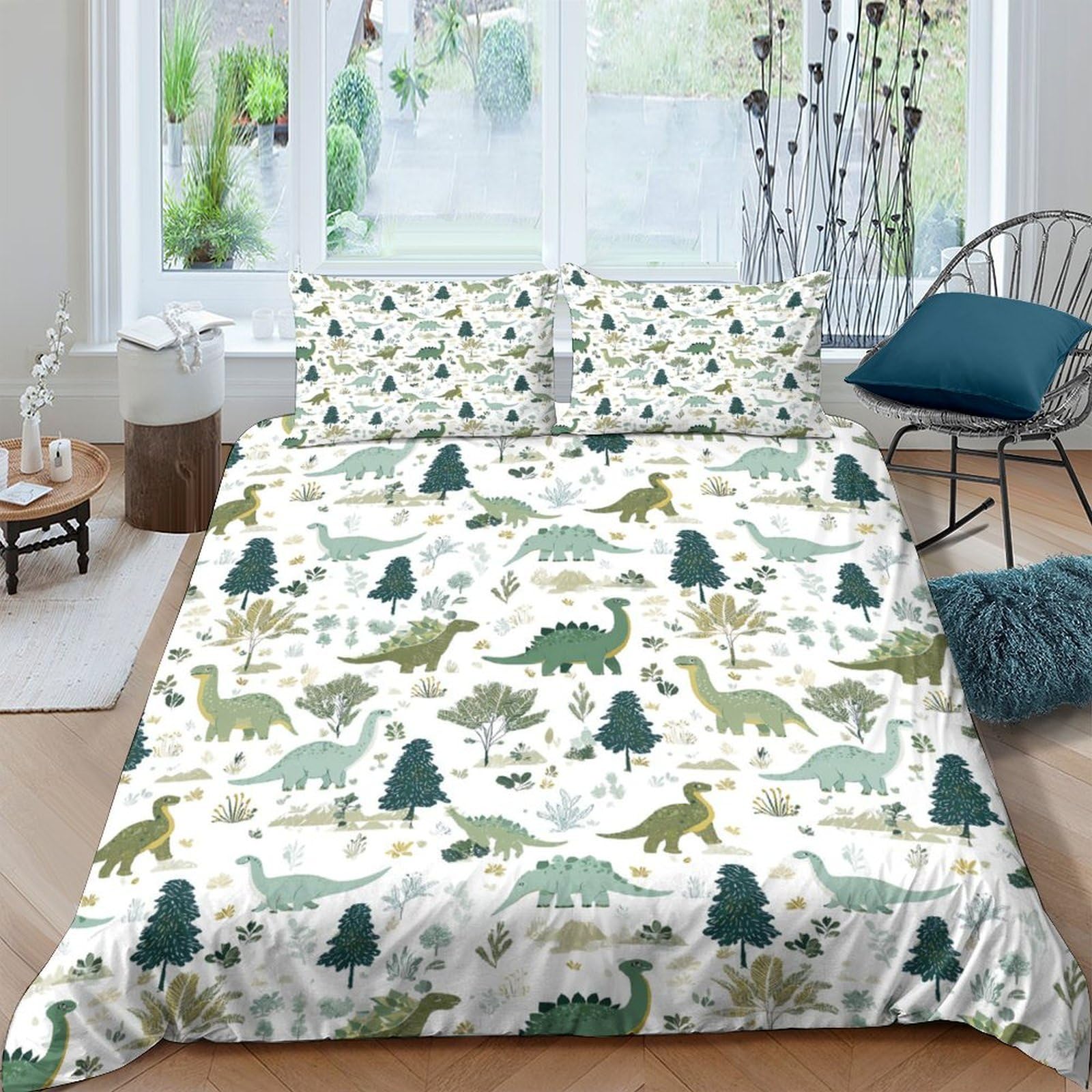 Ctjqhvkz Style-3 3D Printed Dinosaur Forest Fitted Sheet Microfiber Soft Green Cartoon Mattress Cover For Bedroom Living Guest Room Decor Single（135X200cm）