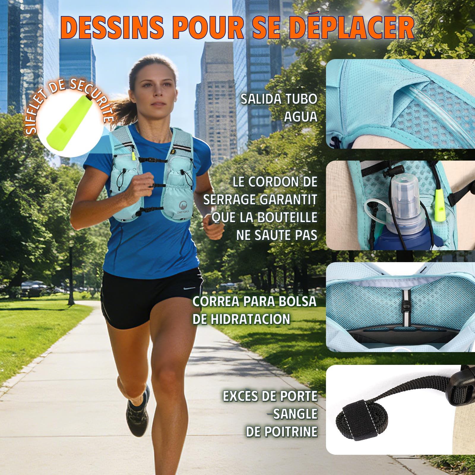 Gilet Hydratation Running Femme Est Un Gilet Course à Pied pour Trail et Randonnée, avec Poche à Eau 2L TPU et Flasque 500ml, Léger et Respirant pour Un Confort Optimal sans Rebond