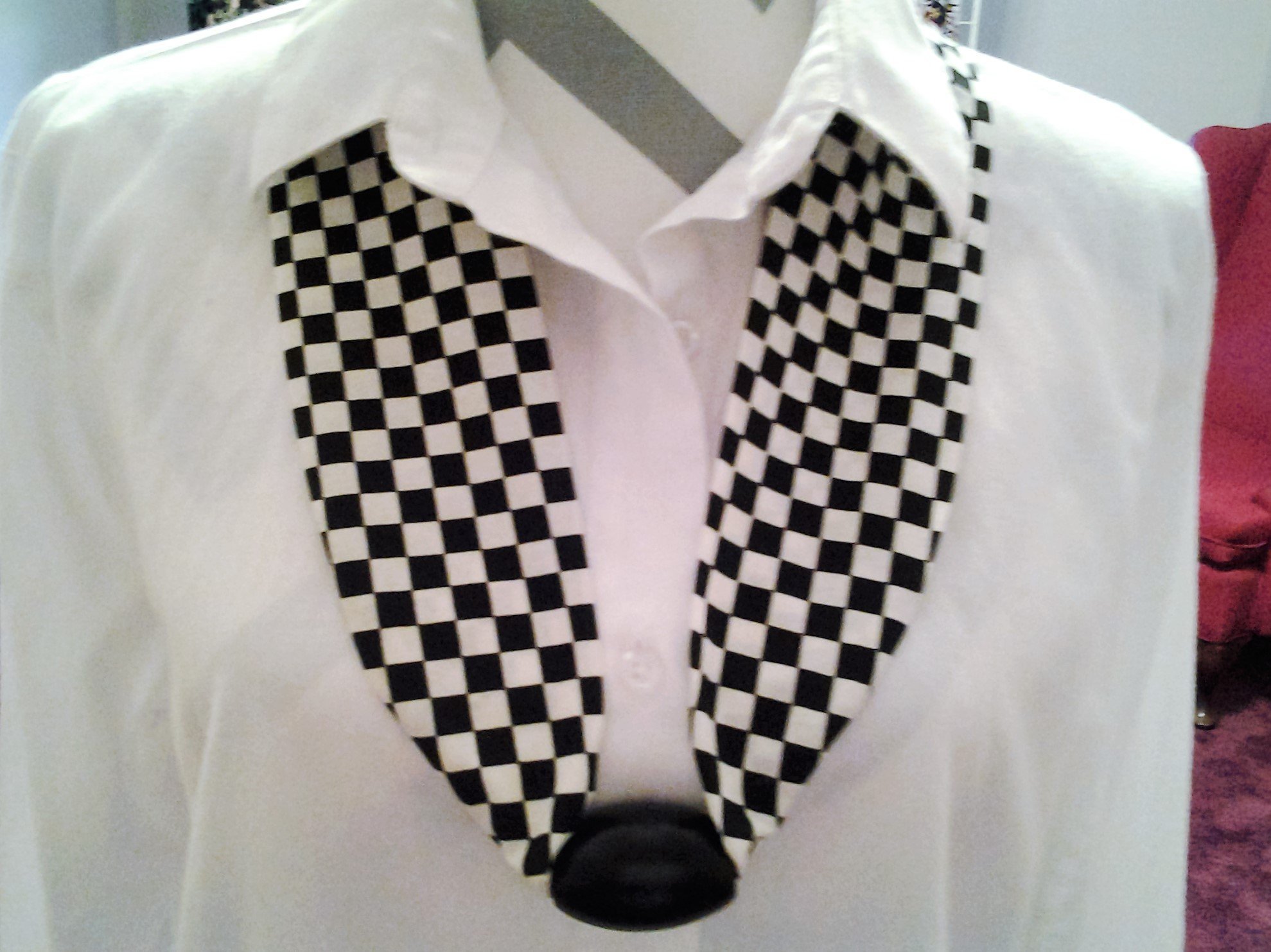 Handmade Racing Scarf Unique Ladies Fashion Collars No Tie Infinity Design Fabric Necklace with Bead Black White Checkered Flag Print One Size Fits All Gift for Her Free Shipping