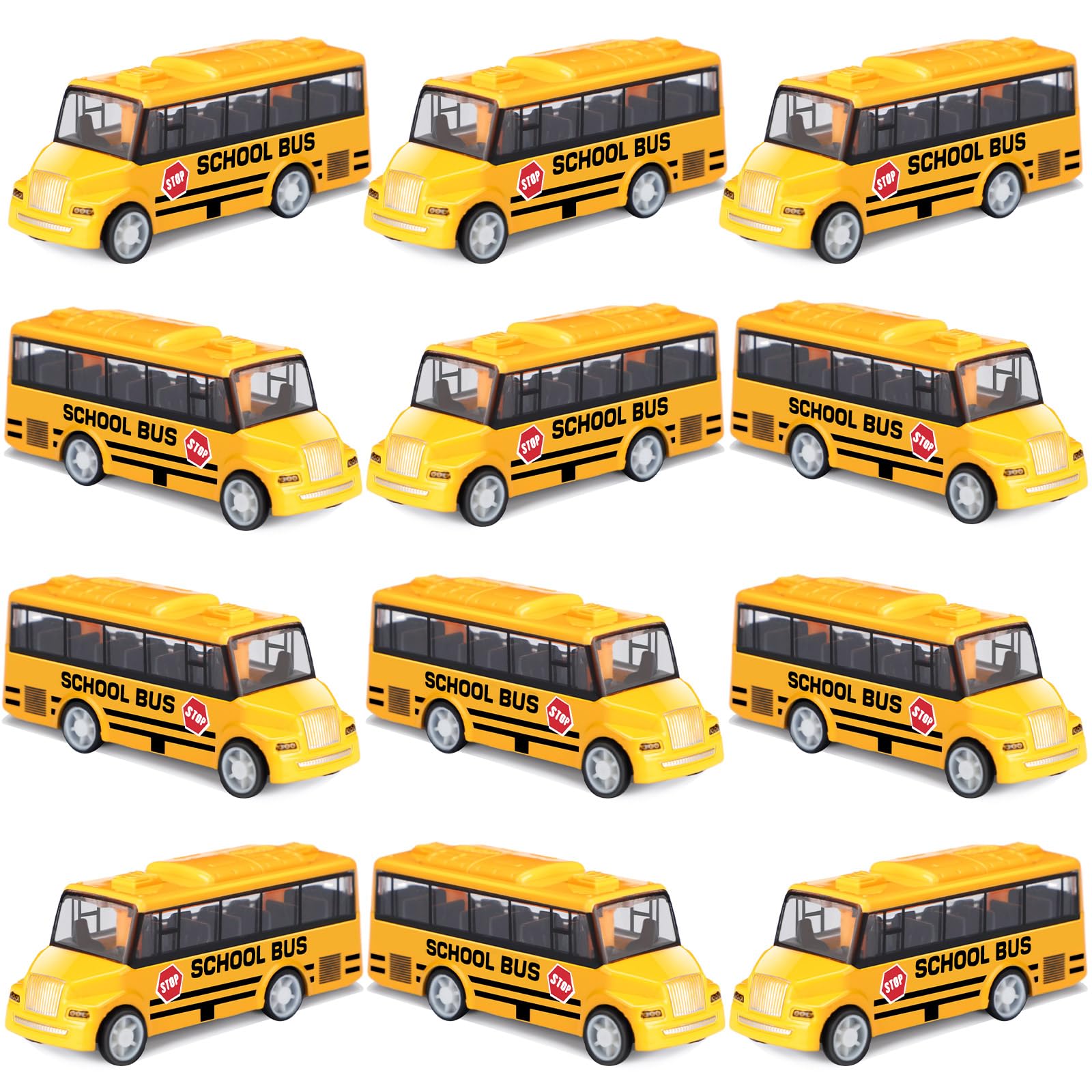 12 Pcs Mini Yellow School Bus Toys for Toddlers Back to School 3.7 in Small Bus Toy for Preschool Kindergarten Kids Birthday Gift 3 4 5 Year Old and up Girls Boys