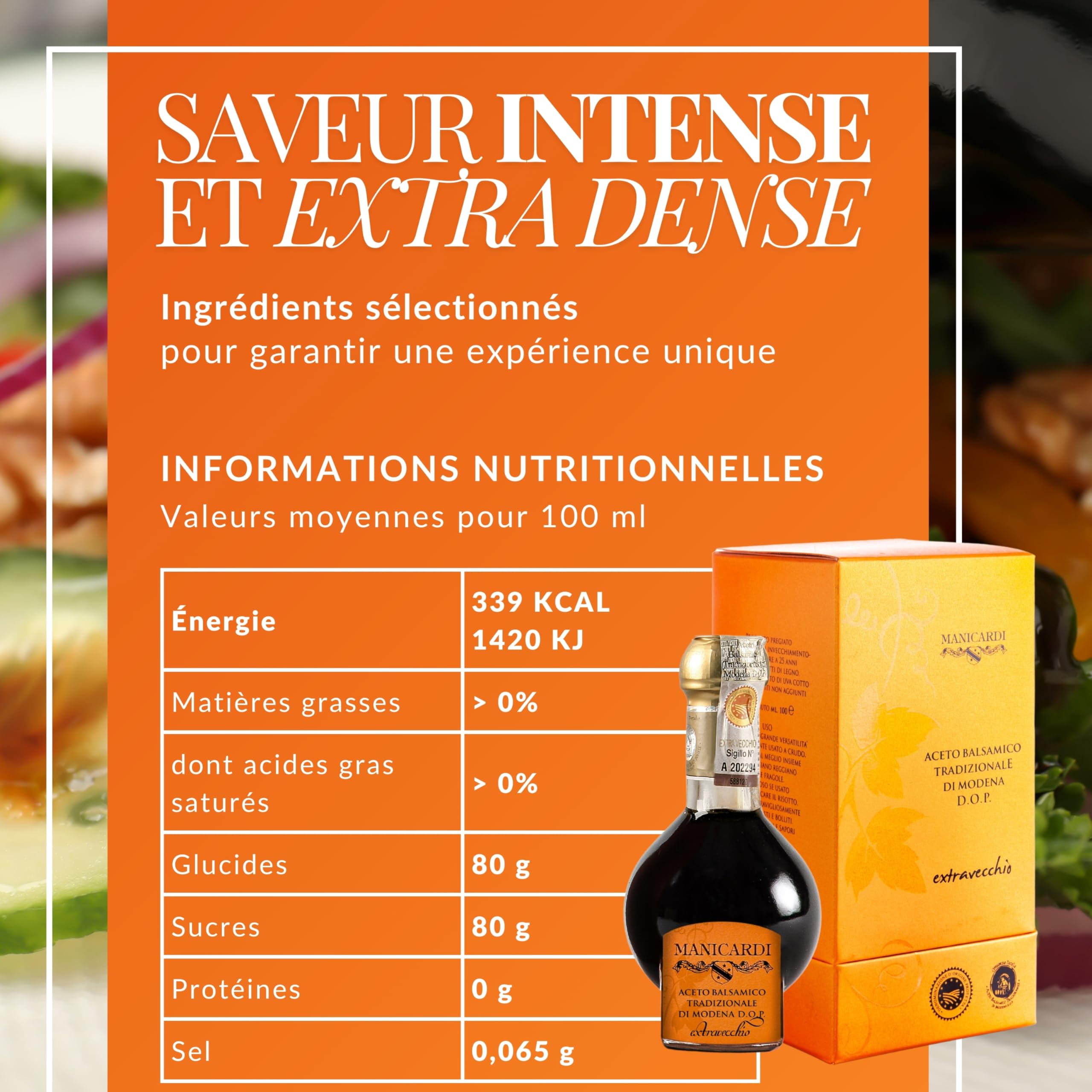 MANICARDI Vinaigre Balsamique Traditionnel de Modène AOP Extra Vieux – Vieilli 25 Ans, Parfait pour Snacks, Pâtes, Légumes, Vinaigrettes et Viandes – Produit en Italie, 100 ml