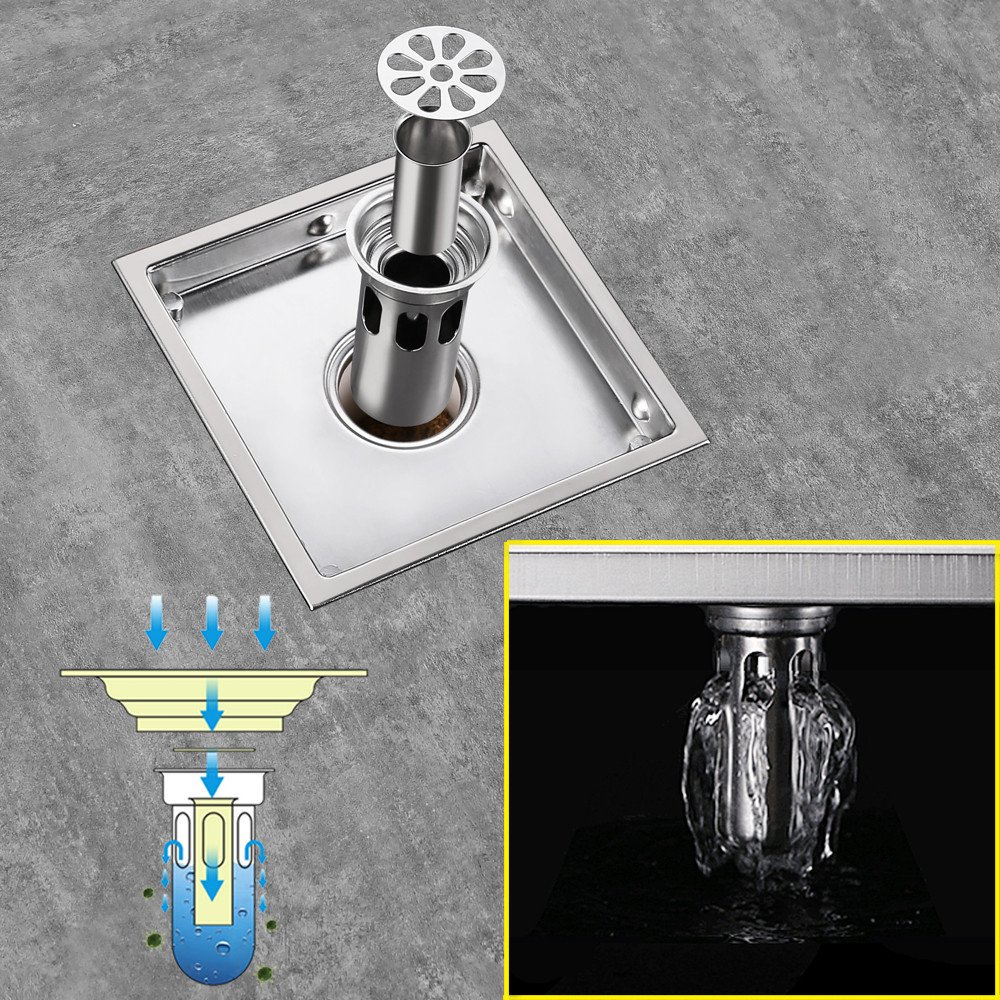 HOMELODY 150 x 150 mm Chrome Stainless Steel Floor Drain Shower Drain