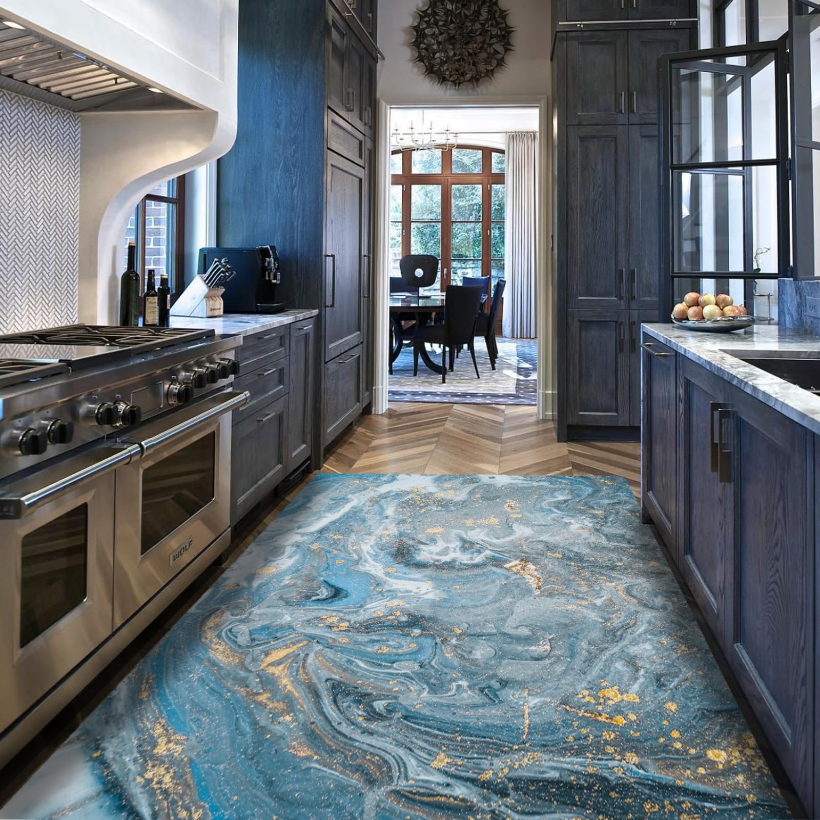 Moderner Abstrakter Wolkenteppich Waschbarer Leichter Teppich für Wohnzimmer Büro Blauer und cremefarbener Rutschfester Teppich mit weichem Boden 120x240cm