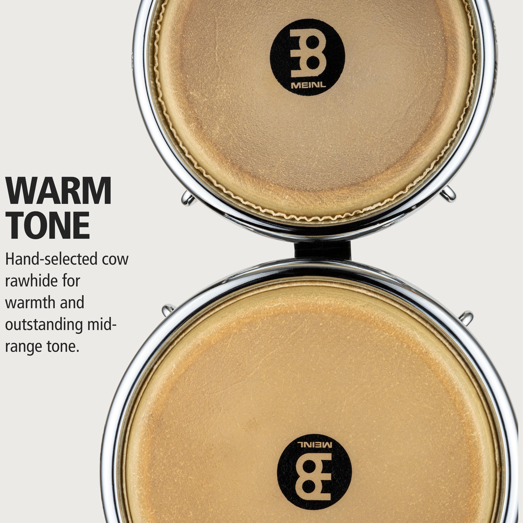 Bongos profesionales Meinl con cáscaras de ceniza blanca americana y herrajes cromados, acabado negro vintage – no fabricado en China – sistema de suspensión de paseo (WB400VBK-M)