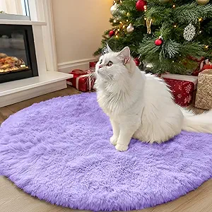 OLANLY Light Purple Round Rugs for Bedroom - Machine Washable, 3 ft Circle Area Rugs for Living Room, Soft and Fluffy Shaggy Carpet for Teen Girls and Boys, Nursery Rooms, Dorms, Home Decor Aesthetic