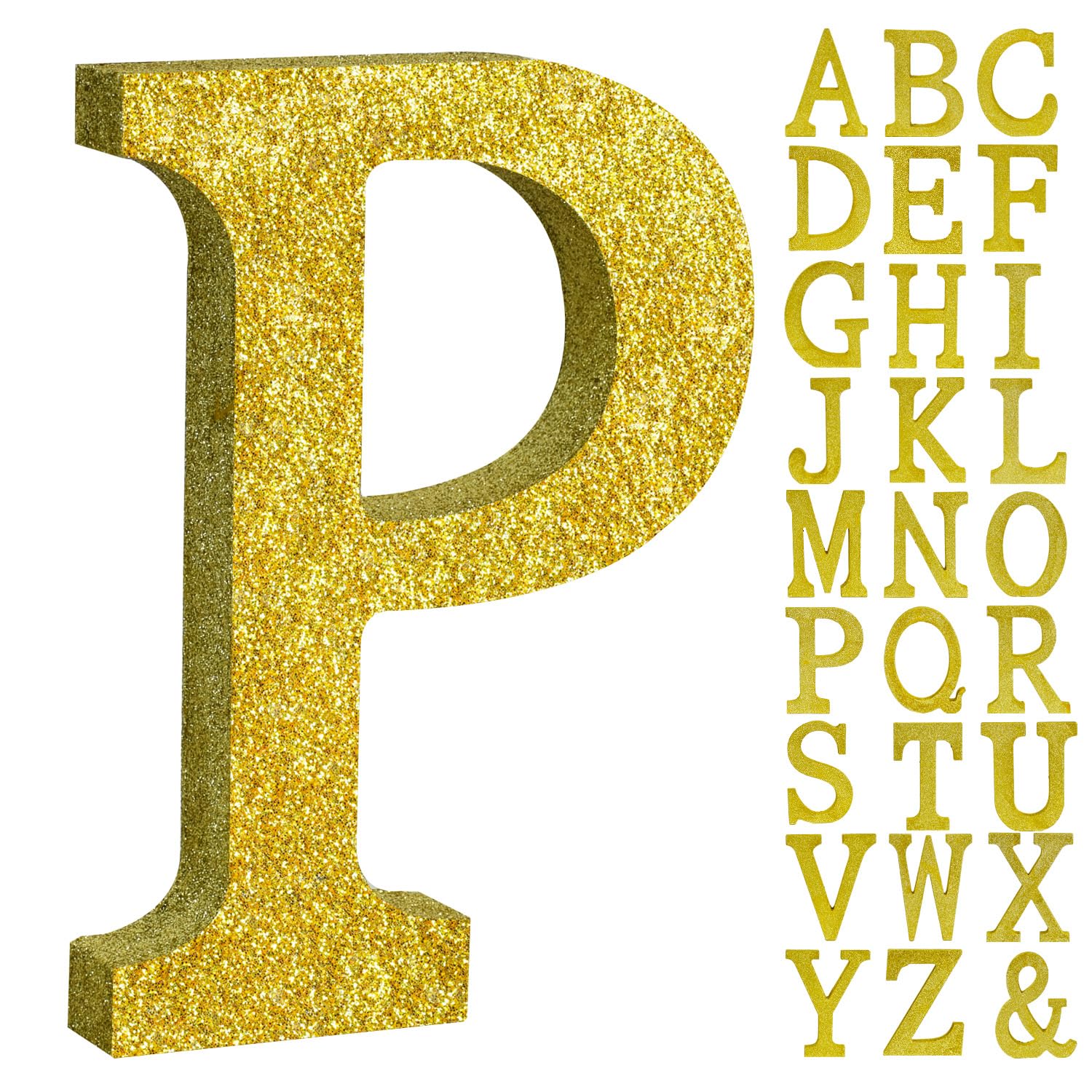 TONIFUL 8 Inch Gold Glitter Letter P Table Centerpiece A-Z Gold Birthday Party Decorations,Gold Alphabet P for Birthday,Chrismas,Graduation,Bridal Shower,Wedding,Anniversary Party Supplies