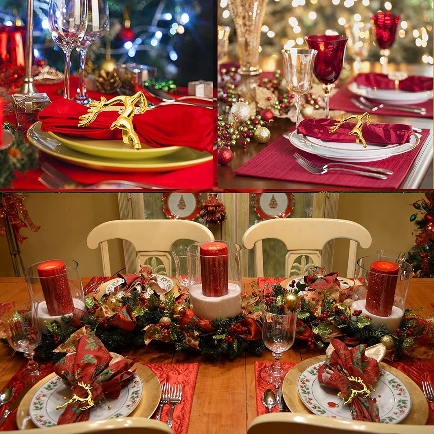 LATERN 12 Pezzi Portatovaglioli Con Renne Di Natale, 6CM Oro Portatovaglioli Cervo Renna Fibbia Per Tovaglioli per Decorazione Della Tavola Della Festa Del Ringraziamento per Il Pranzo Di Natale