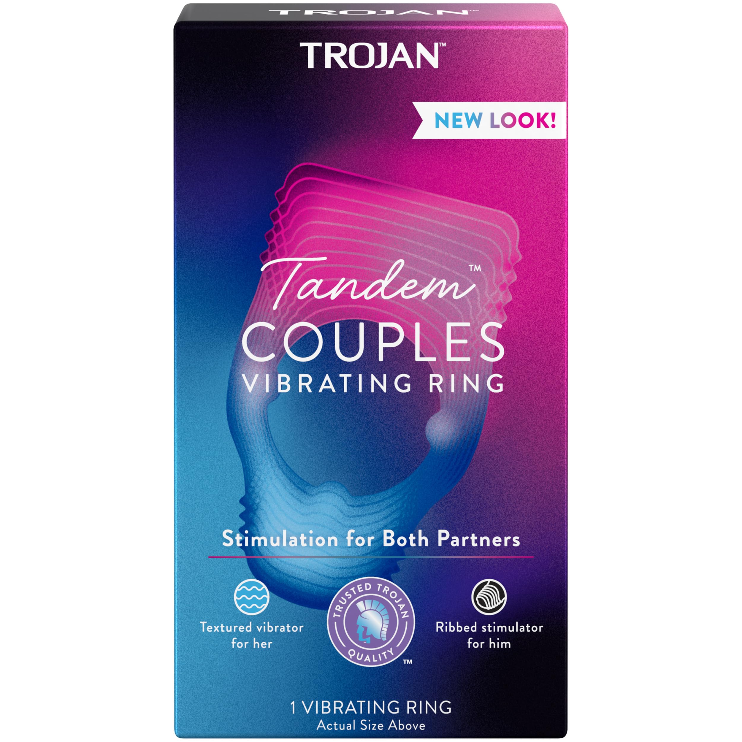 TROJAN Vibrations Tandem Couples Vibrating Ring, Personal Massager, 1 Count, Violet