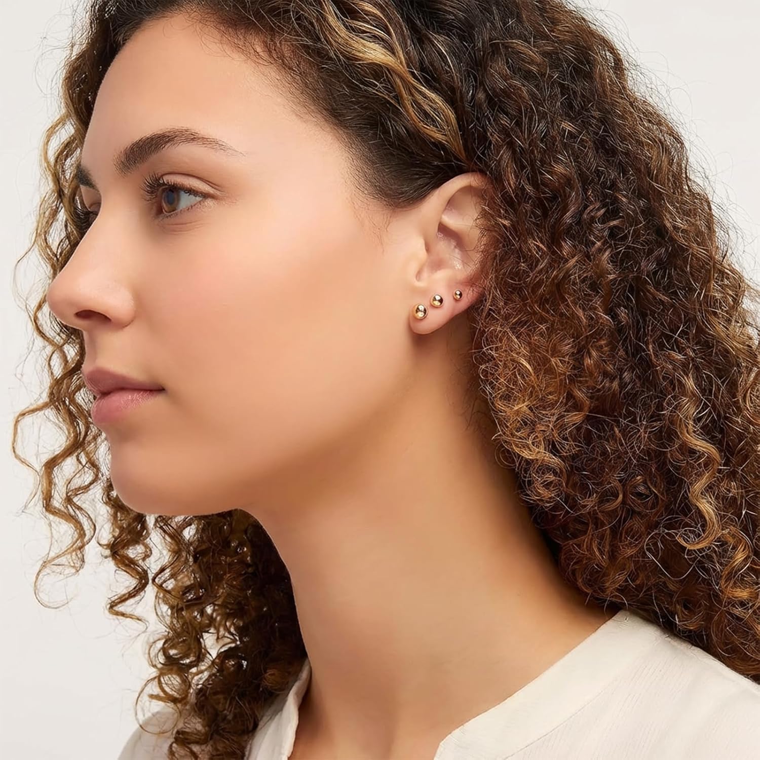 15 Pairs Stainless Steel Gold Ball Stud Earrings for Women & Men Gold Plated Ball Earrings 2-6mm Small Multi-Size Stainless Steel Small Stud for Women & Men