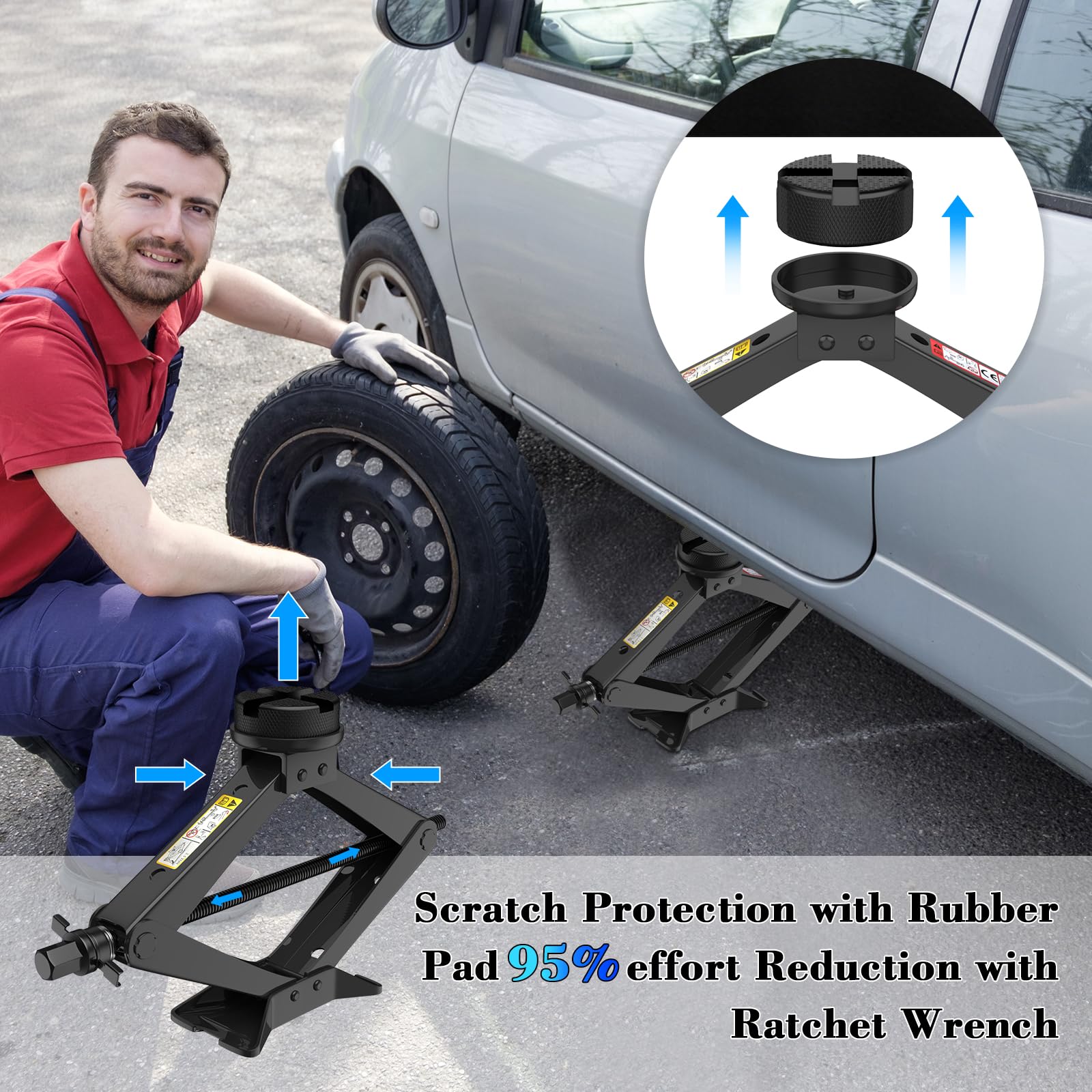 IMAYCC Autokrik, 2,5 t/2500 kg, universele schaarkrik voor auto met rubberen pad, draagbare krik met wielmoersleutel, auto-noodset voor SUV, MPV, Tesla, ideaal voor onderhoud en reparatie