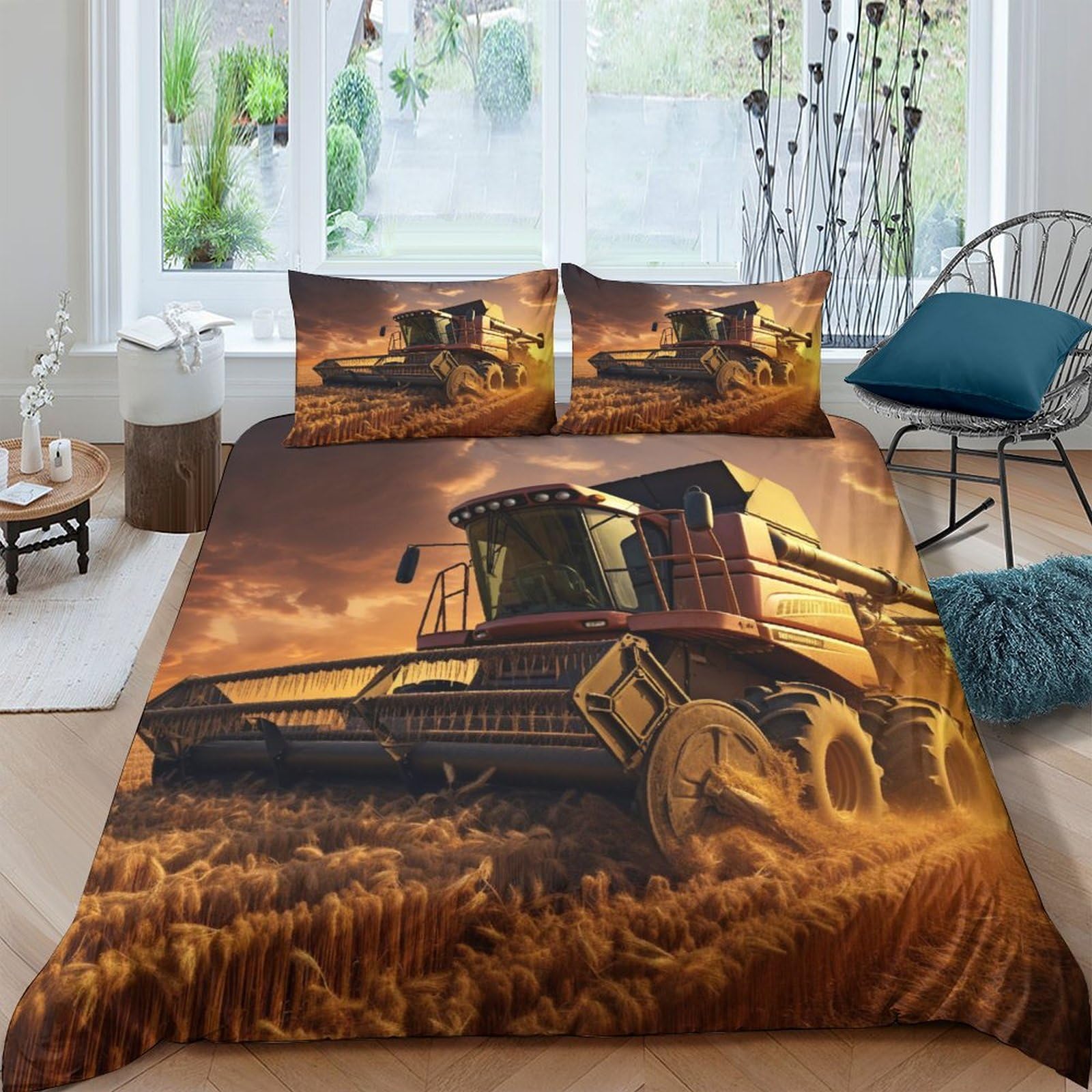 Tractor Duvet Cover Bedding Set,car 3D Duvet Cover with Pillowcases, for Soft Microfiber Quilt Cover with Zipper Closure 3 Piece Set Double（200x200cm）