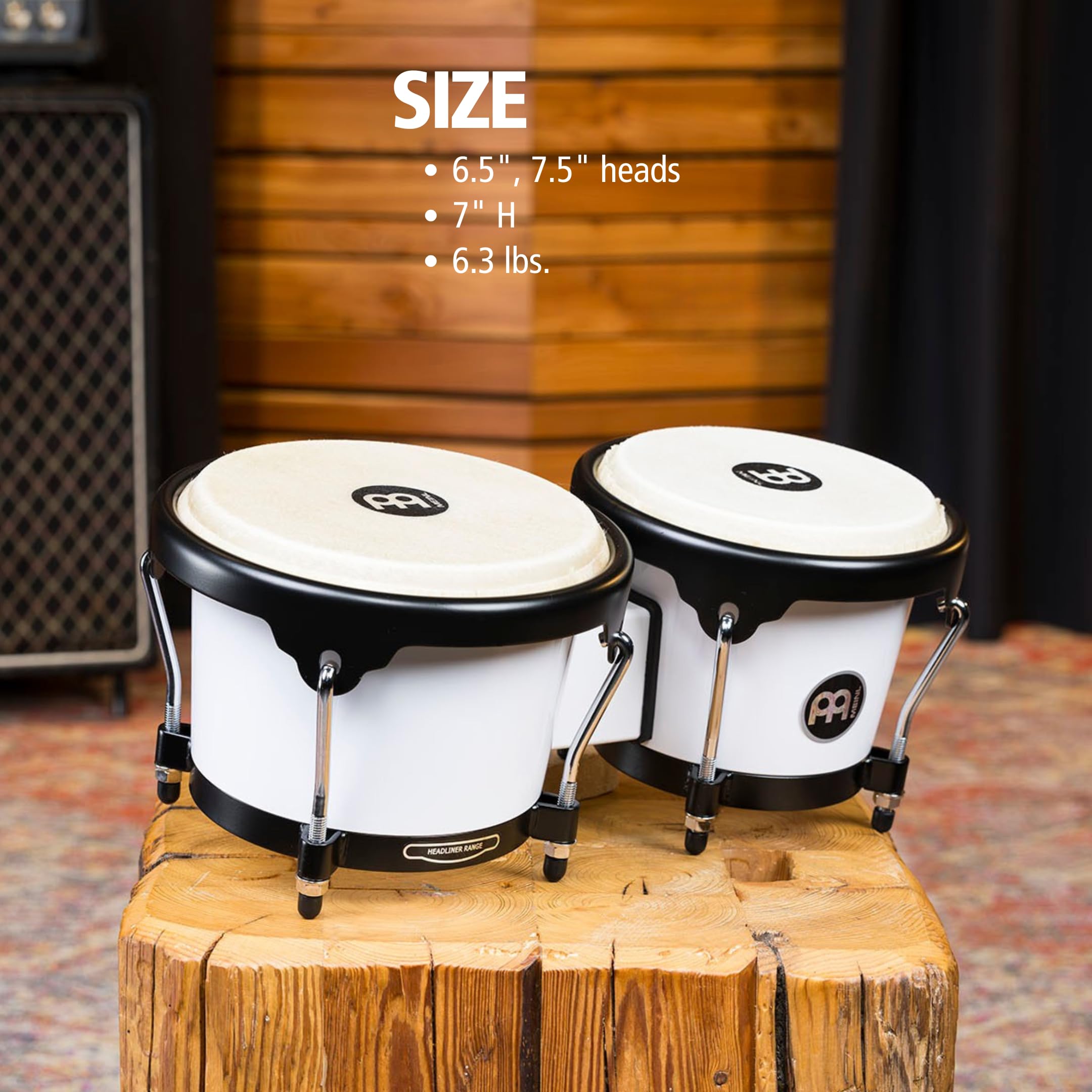 Meinl Percussion Bongos Journey Series – 2 Tamburi a Mano da 6.5 e 7.5 Pollici – Chiave Accordatura Inclusa – ABS Plastica, White (HB50WH)