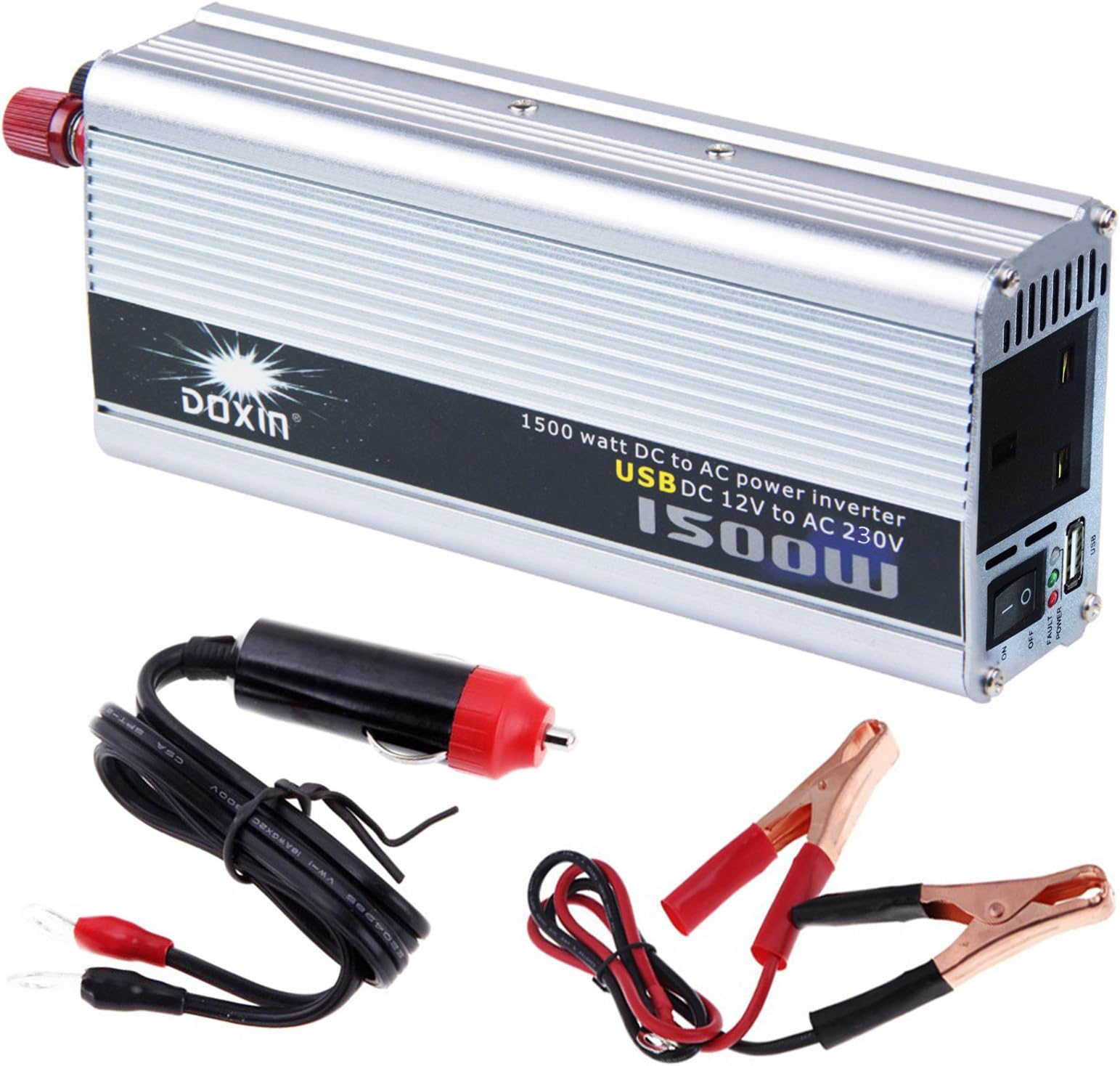 XpressBuyer 1500W Converter Modified Sine Wave Power Inverter AC 230V Portable Car Power Inverter Charger Converter Transformer 12V to AC 240V Auto Voltage Converter Power Supply Charger Adapter laptop Netbook Pc power USB charger IPhone/IPod/HTC/Samsung charger DVD Player Power Satnav Power PSP Travel Power Supply.