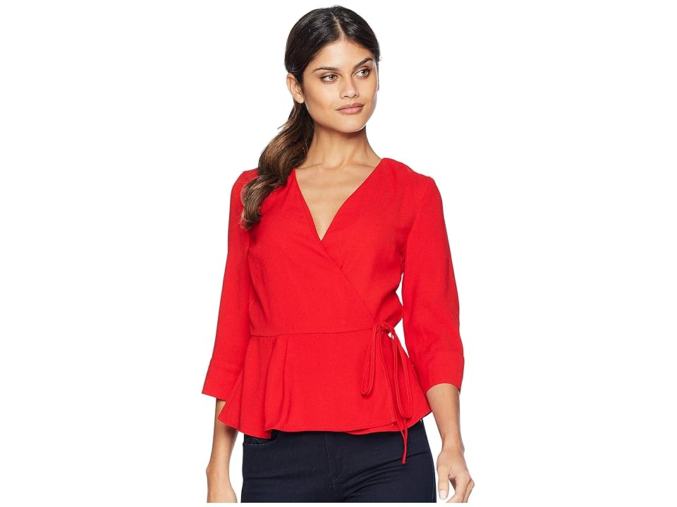 

J.O.A. Woven Wrap Top (Red) Women's Clothing