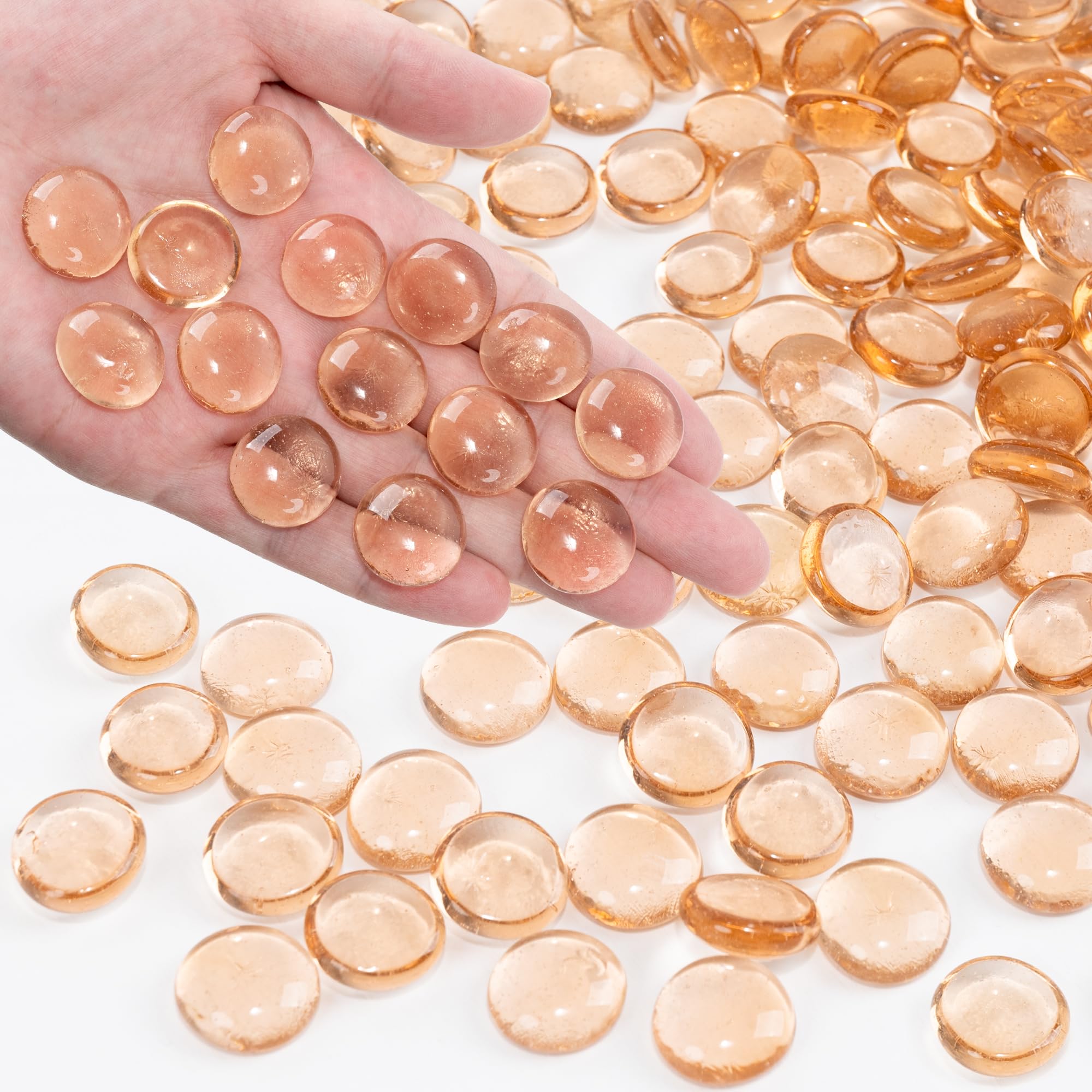 Pink Flat Glass Marbles, 440g Transparent Vase Filler Pebbles Gems, Decorative Glass Beads for Vases, Crafts, Floral, Mancala Stones, Centerpieces, Aquarium Rocks for Fish Tank(Approx. 80-100 PCS)