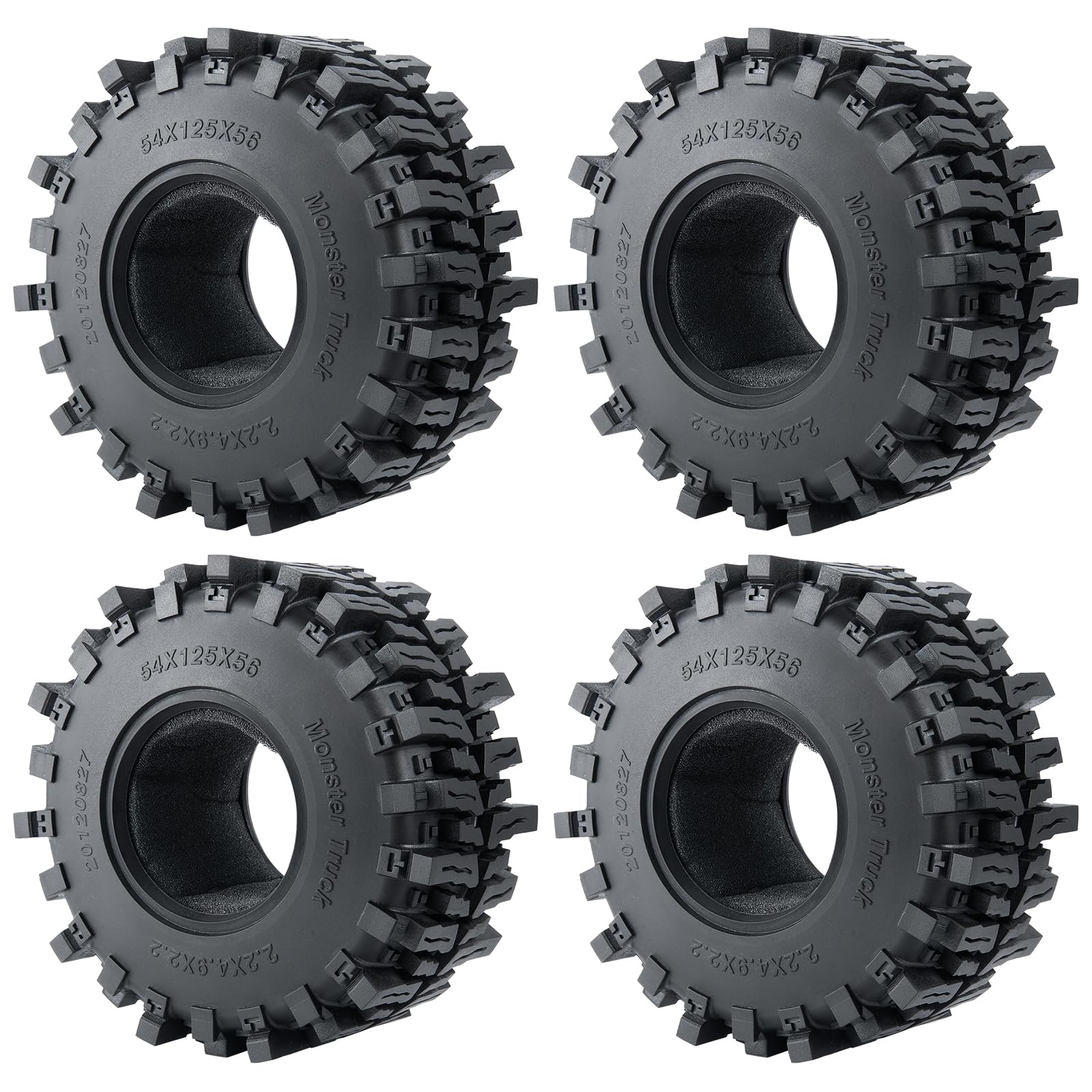RCHUBAM 2.2" RC Crawler Tires 4Pcs Deep Claw Tread Mud Terrain Rubber Wheel Tires with Insert Foam 125 * 56mm for for 1/10 RC Crawler Wraith SCX10