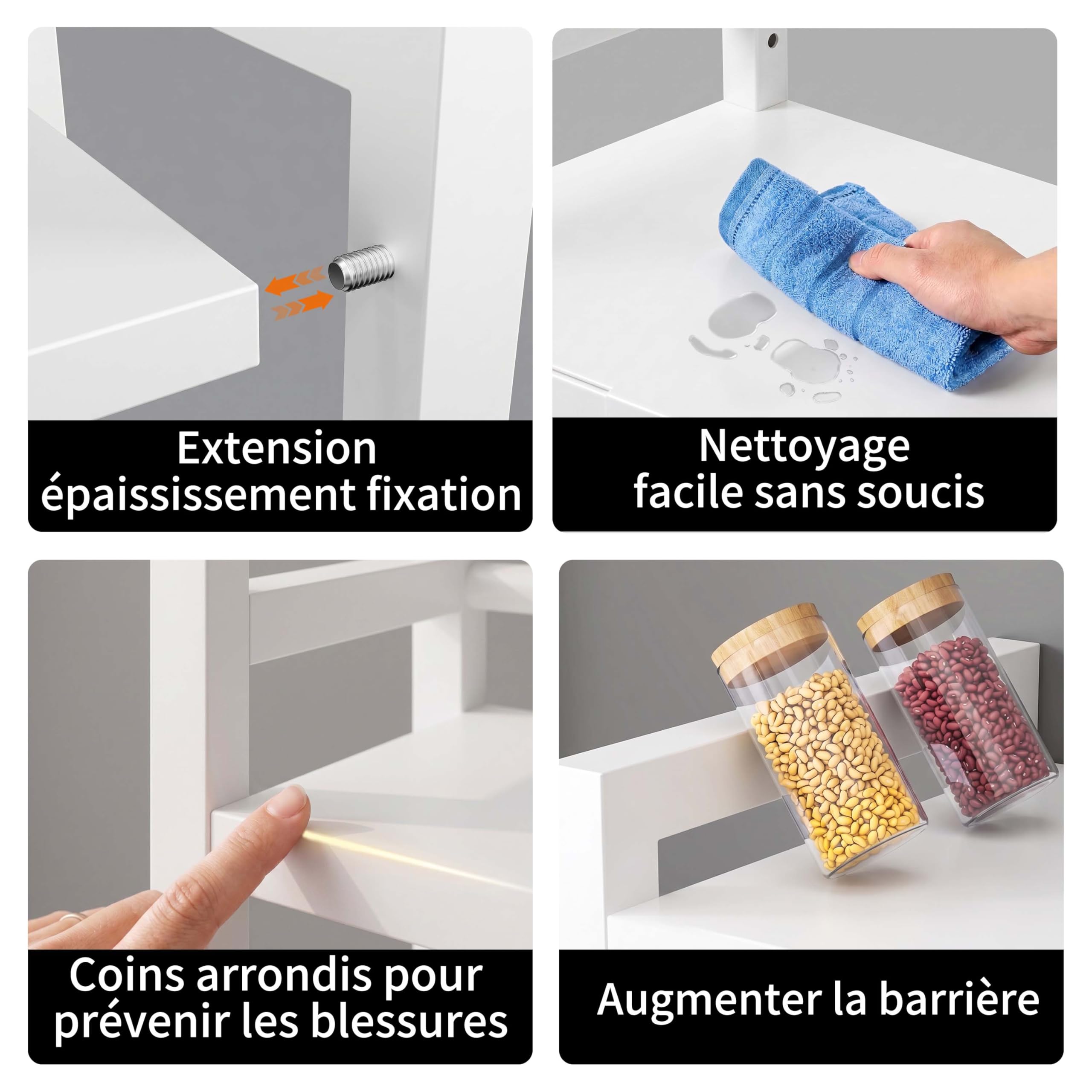 Étagère Extensible à 3 Niveaux pour Micro-Ondes,Métal Four à Micro-Étagère pour Micro,support pour four,Salle à Manger avec Crochets,pour Micro Ondes pour comptoir de Cuisine (Blanc TL3, 2 Niveaux)