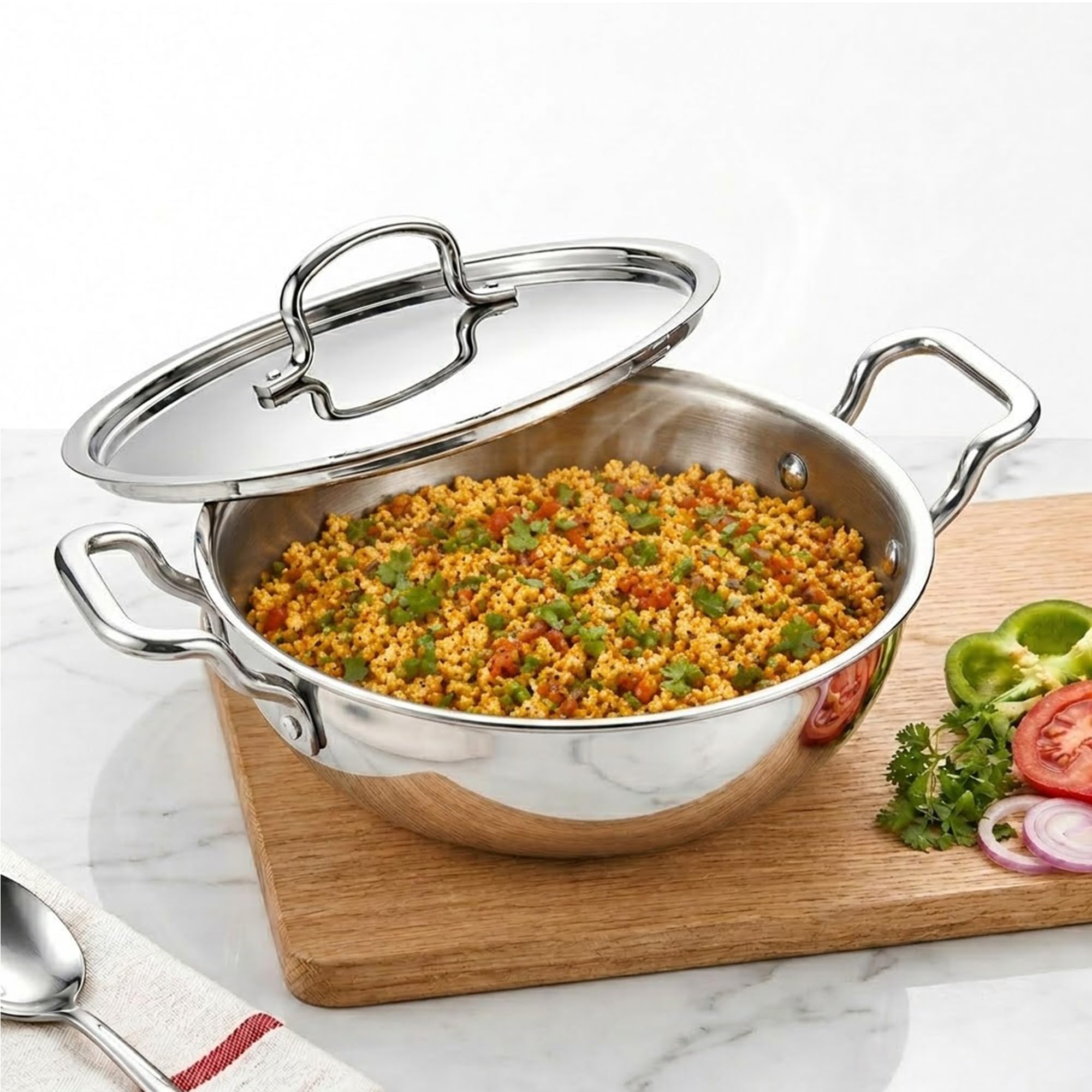 SOLARA Triply Stainless Steel Kadai with SS Lid 30 cm, Tri Ply SS Kadhai, Heavy Bottom Induction Base Cookware, Stainless Steel Cooking Pot for Frying, Sauteing, Curry — Amazon image 8