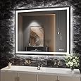 48x40 LED Lighted Bathroom Mirror - Black Aluminum Framed (Front and Backlit), Anti-Fog Bathroom Mirror with Lights,Stepless Dimmable LED Mirror,3 Colors Smart Mirror(Horizontal/Vertical)