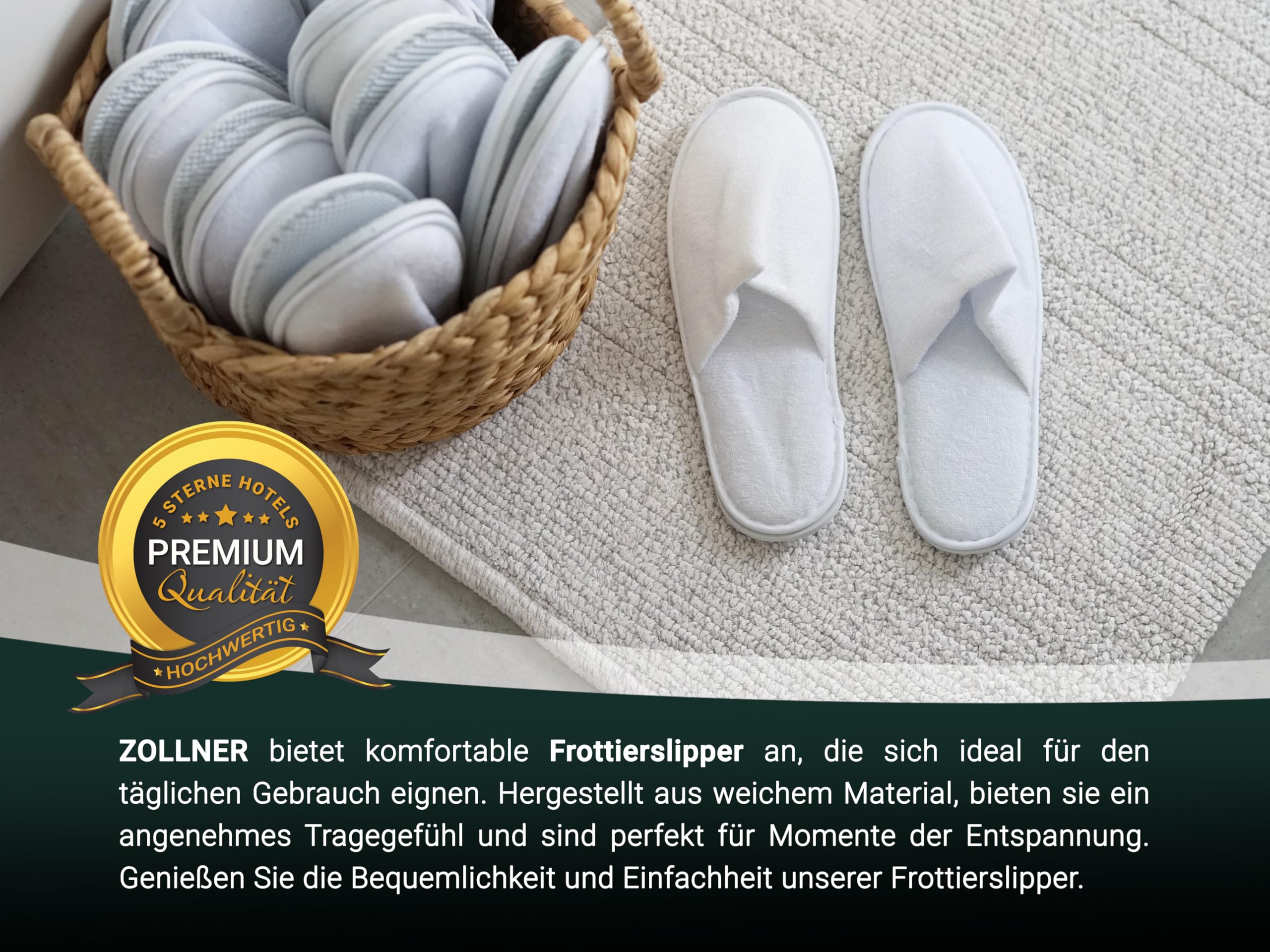 ZOLLNER 10 Paar Einwegslipper Gästehausschuh - Frottierslipper für Reise, Spa, Sauna und Zuhause - rutschhemmende Sohle - geschlossene Spitze - Einheitsgröße - Hotelqualität, 384