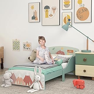 ZONEKIZ Toddler Bed Frame, Kids Bedroom Furniture for Ages 3-6 Years, 77 x 143 x 60cm - Green