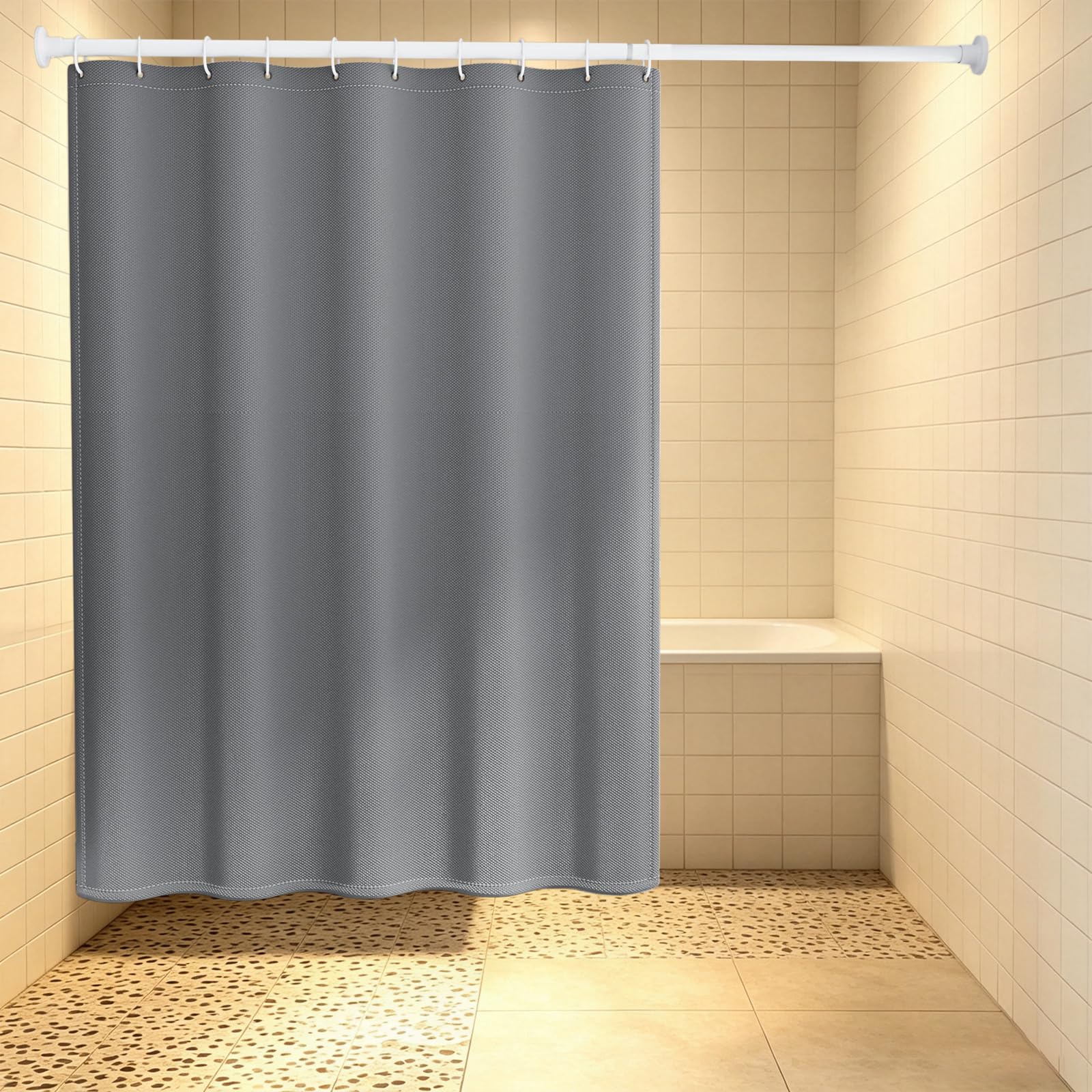 Rideaux Salle de Bain 50 x 280 cm Rideau Salle de Bain Petit Tissu Polyester, Anti Moisissure, Imperméable Lavable en Machine, avec 12 Crochets, Gris Foncé