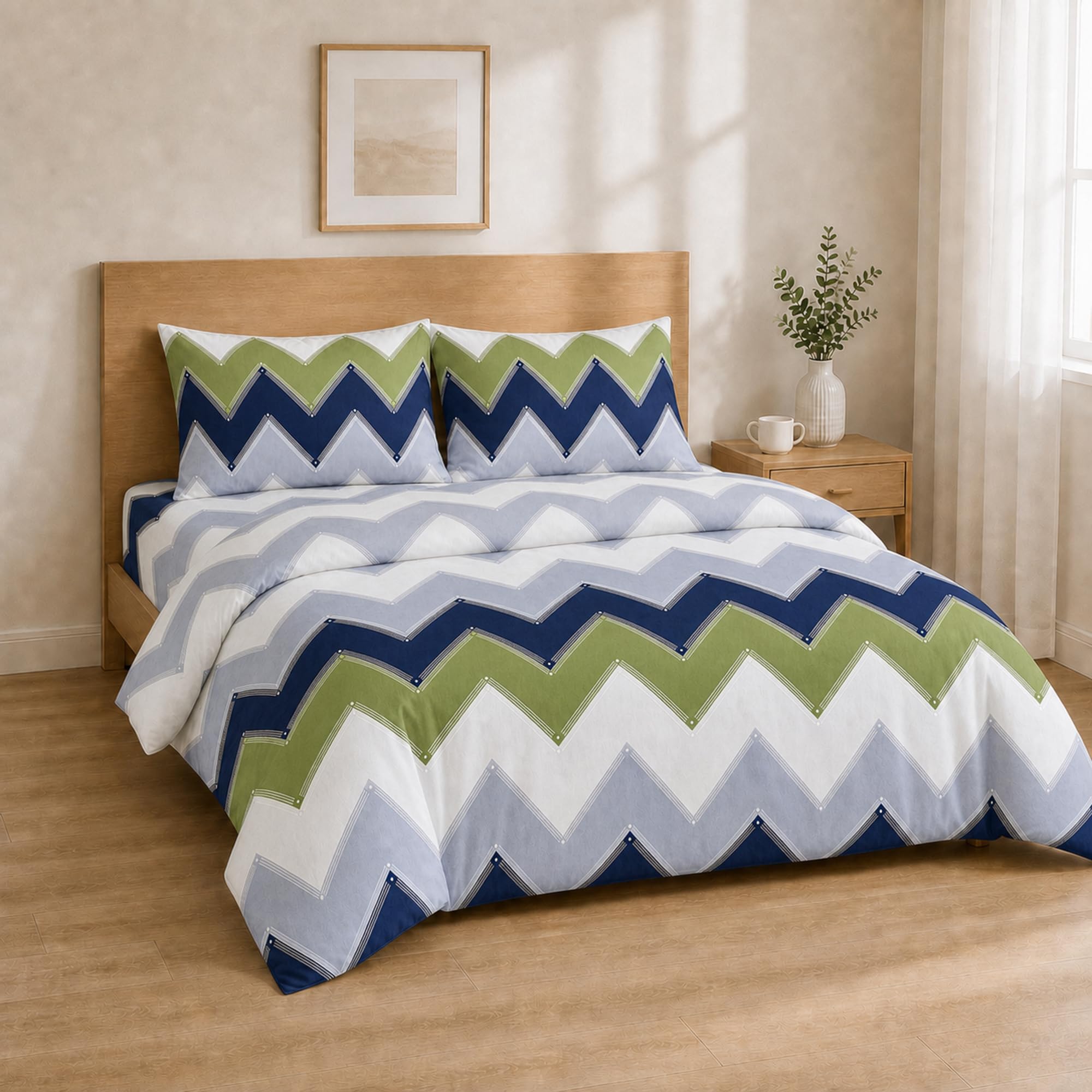 Complete Bedding Set 160 x 200 + 30 / 240 x 280 cm + 50 x 80 cm 2 Pieces Chevron Blue Green