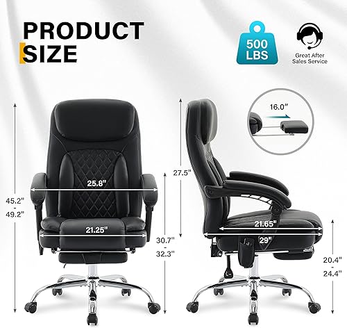 Miniatura 3 de Silla de oficina de masaje de 6 puntos con calefacción, sillas de escritorio ergonómicas con reposapiés y respaldo alto reclinable de 135, silla de