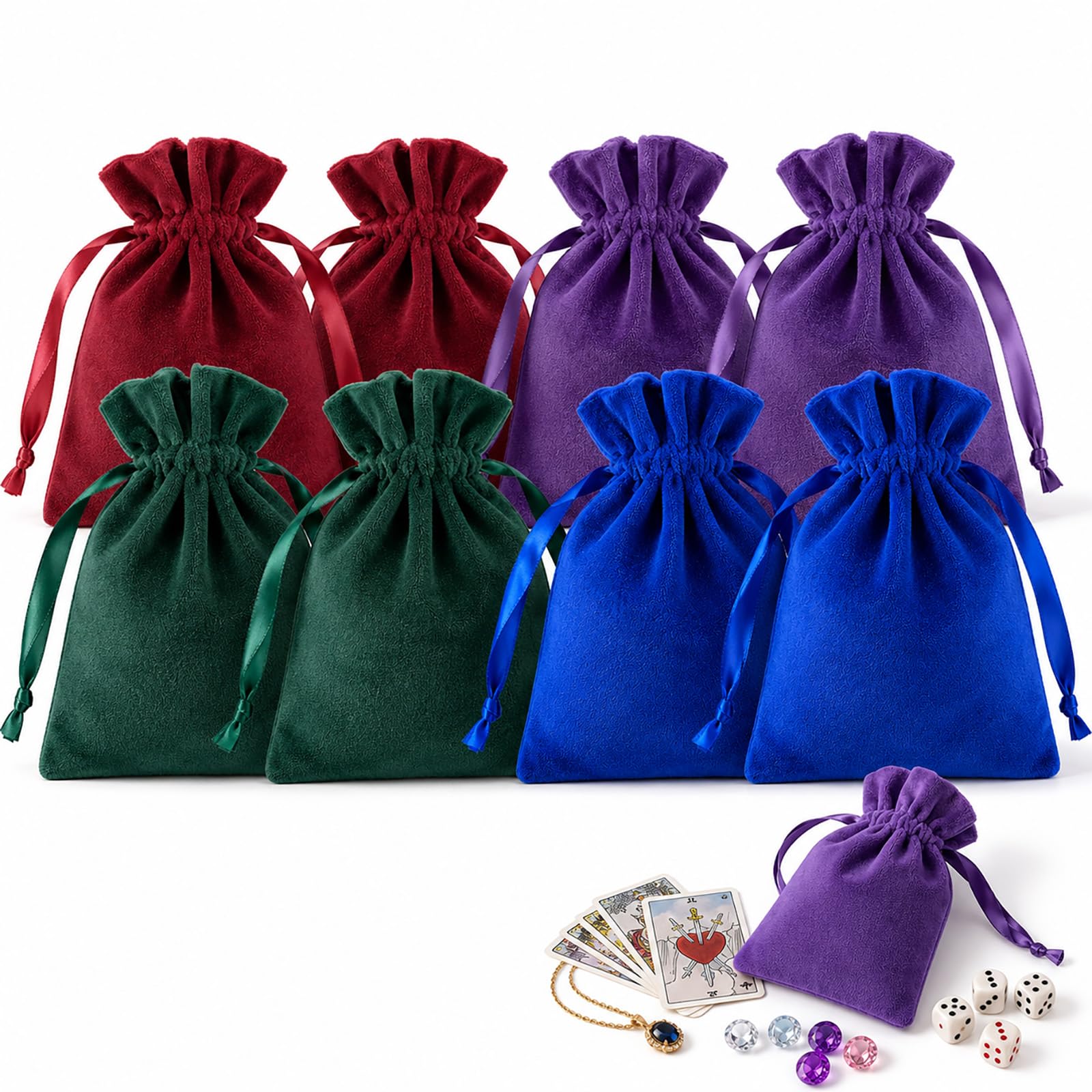 8 PCS Velvet Bag, Gift Packaging, Small Drawstring Design Gift Bags, Dice Bag, Storage of Jewelry(4 Colors)