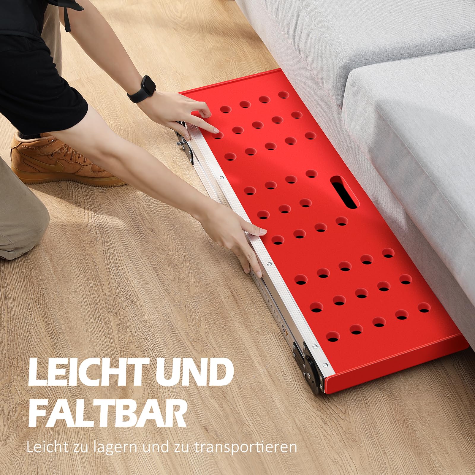 KINGRACK Klappbare Arbeitsplattform, Aluminium Stufenleiter Plattformleiter mit rutschfesten Gummifüßen, leichte Stufenleiter mit Sicherheitsschlössern für Haus und Garage - maximale Belastung 150 kg