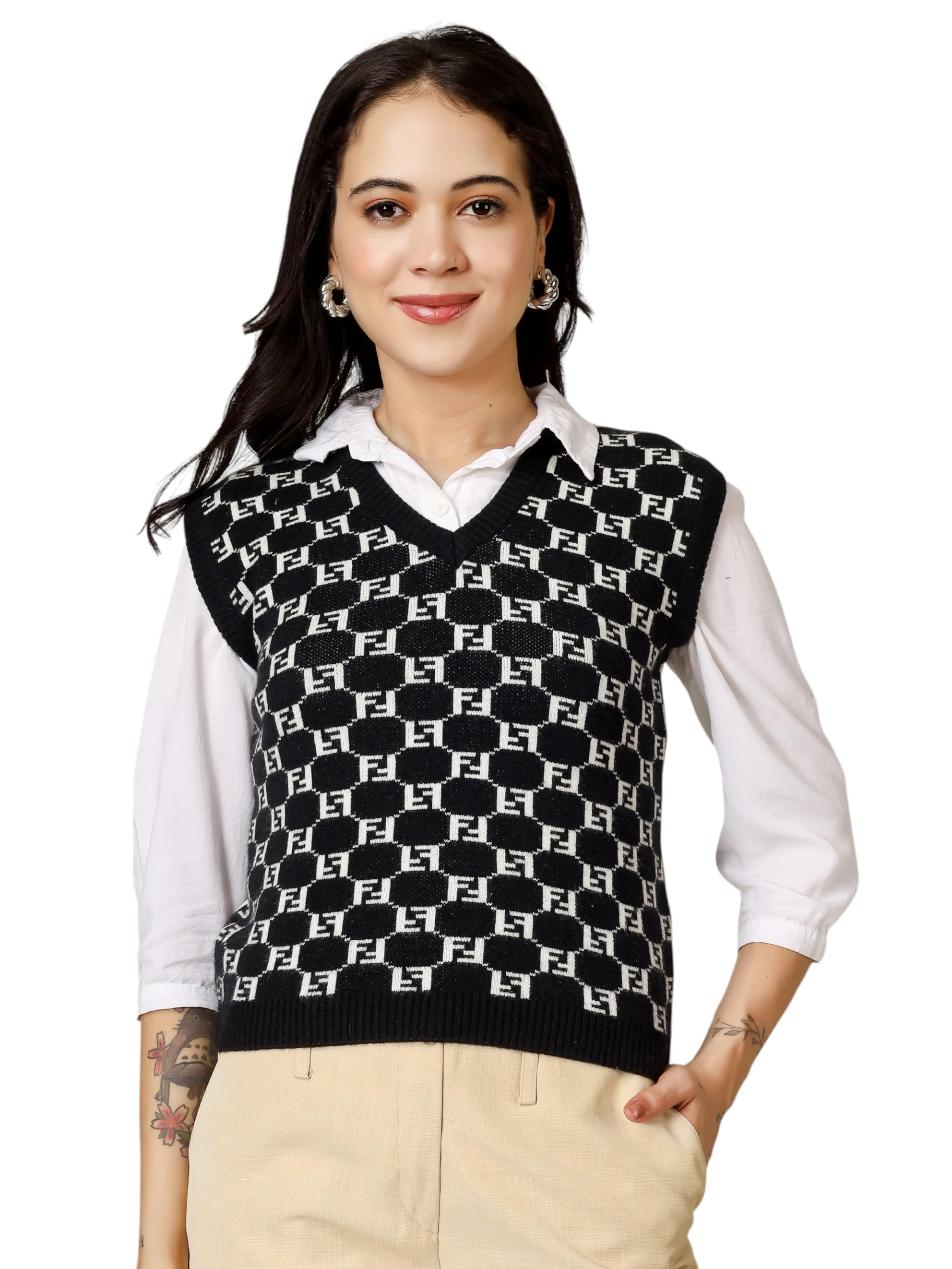 dreamdiva Women’s Korean Aesthetic V-Neck Sleeveless Patterned Knit Sweater Vest – Trendy Pullover Top for Casual & Kpop Style Outfits-picture-53