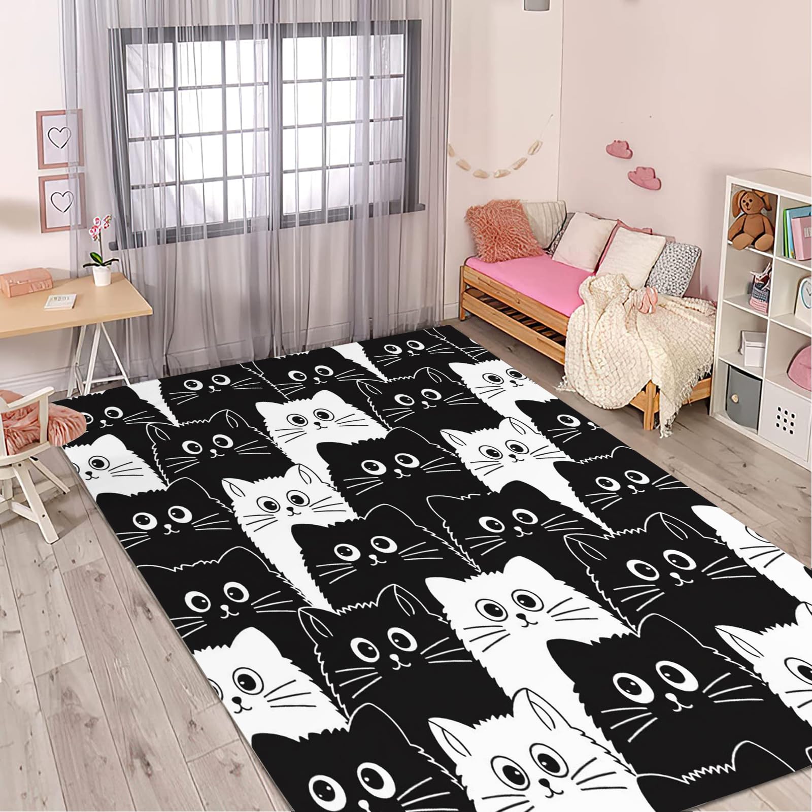 Tapis de salon chat noir et blanc anti-froid pour chambre garçon