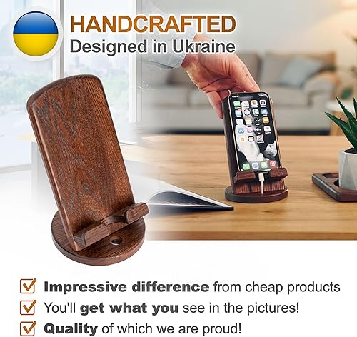 Miniatura 6 de TESLYAR Soporte de madera para teléfono celular, organizador portátil para mesita de noche, para hombres, esposo, esposa, aniversario, papá,