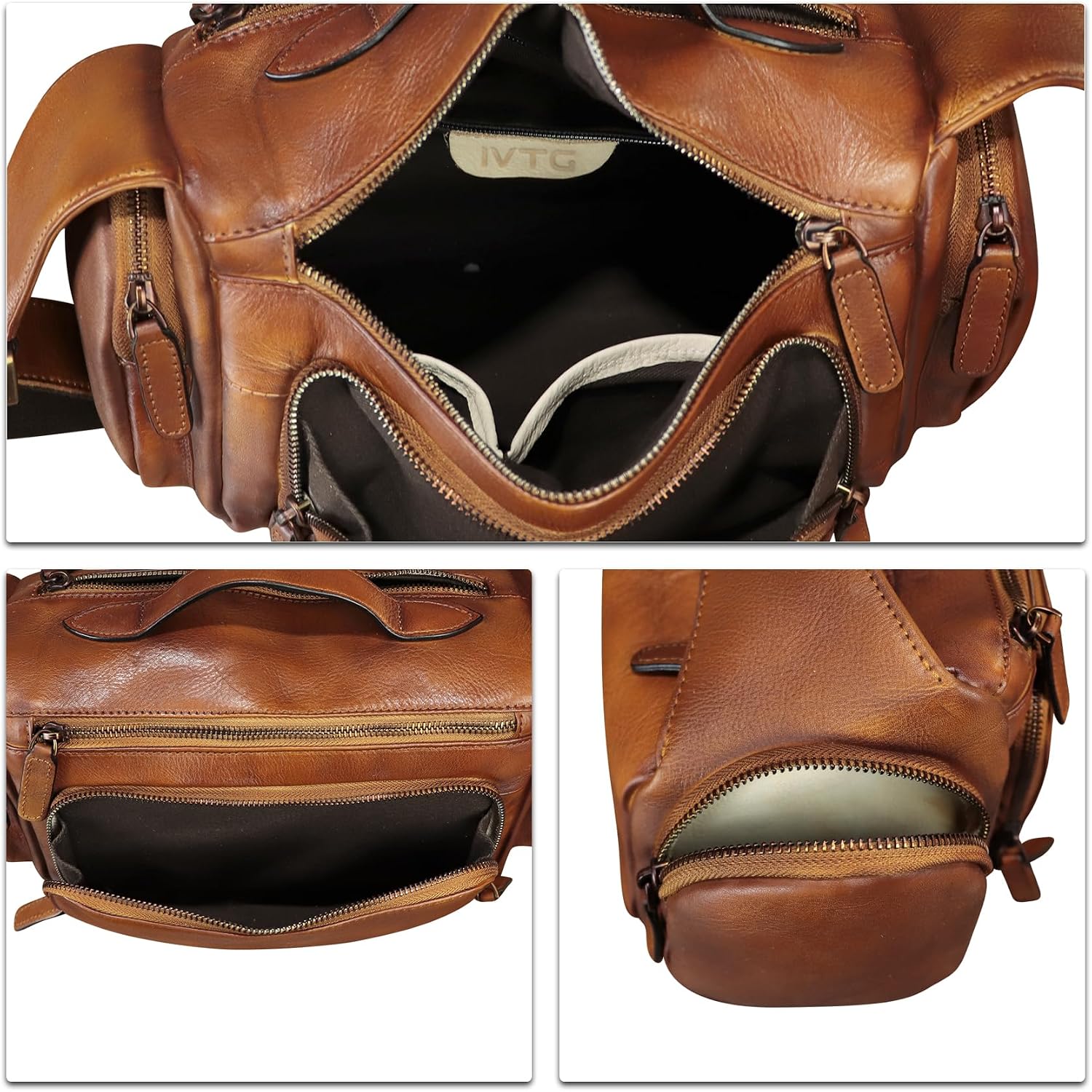 IVTG Genuine Leather Messenger Bag for Men Crossbody Shoulder Pack Satchel Casual Sling Daypack Work Business Daypack