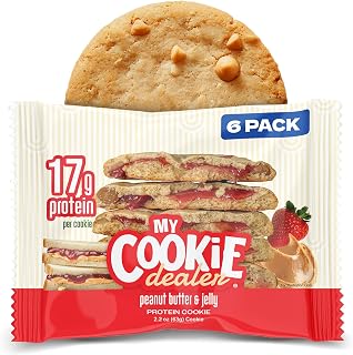 My Cookie Dealer Protein Cookies, Peanut Butter & Jelly (2.2oz, Pack of 6) - 17g Protein per Cookie - Individually Wrapped Workout Snacks for On-The-Go Travel