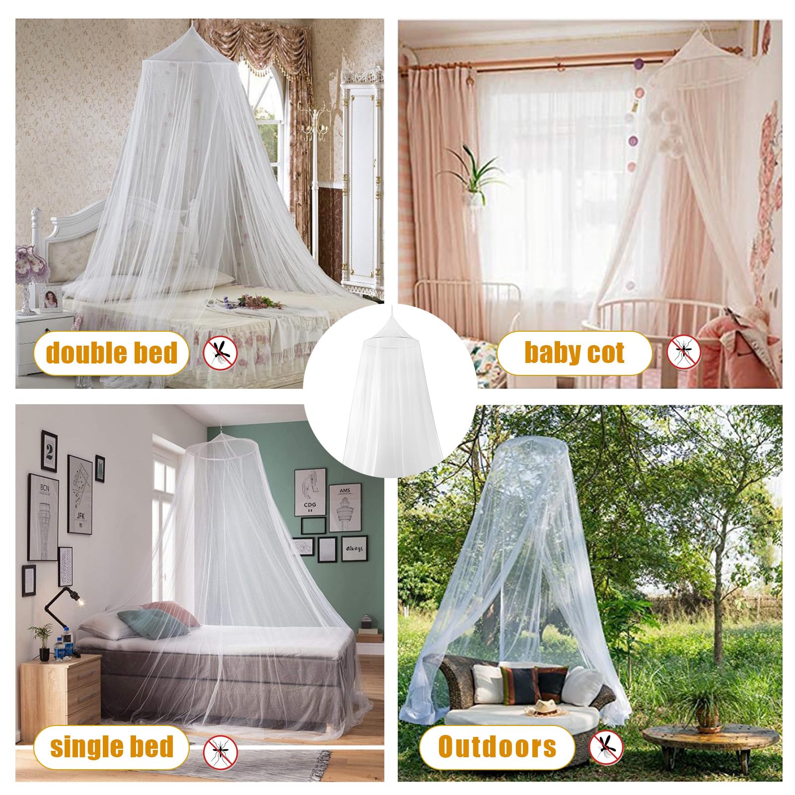 Moustiquaire De Lit Baldaquin Blanc - Pour Lit Simple Ou Double, Intérieur Et Extérieur