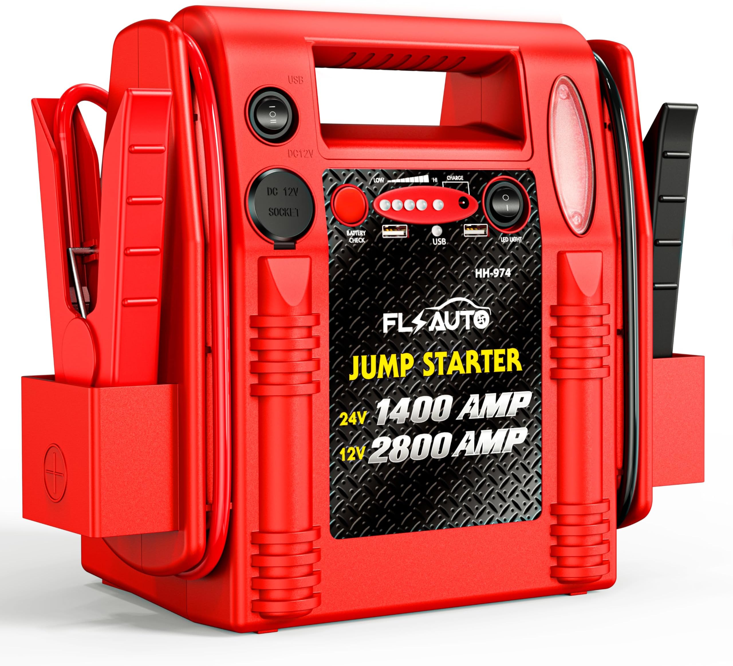 Car Battery Jump Starter - FlyAuto 2800/1400 Amp 12V 24V Heavy Duty Jump Box, Works with Truck Tractor Excavator Automotive Engine Starter Battery Charger Booster Jumper Box with USB/DC Power Unit