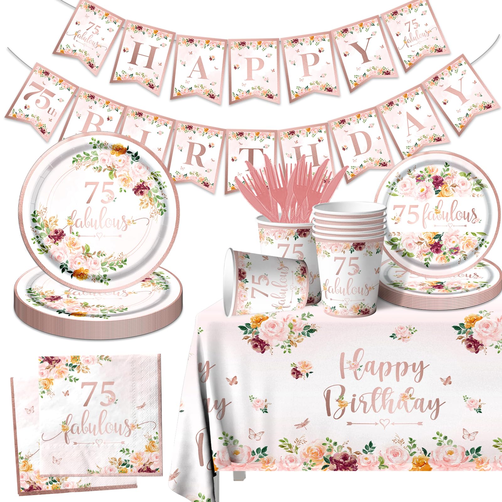 Gupesxu 75 Fabulous Party Supplies Rose Gold