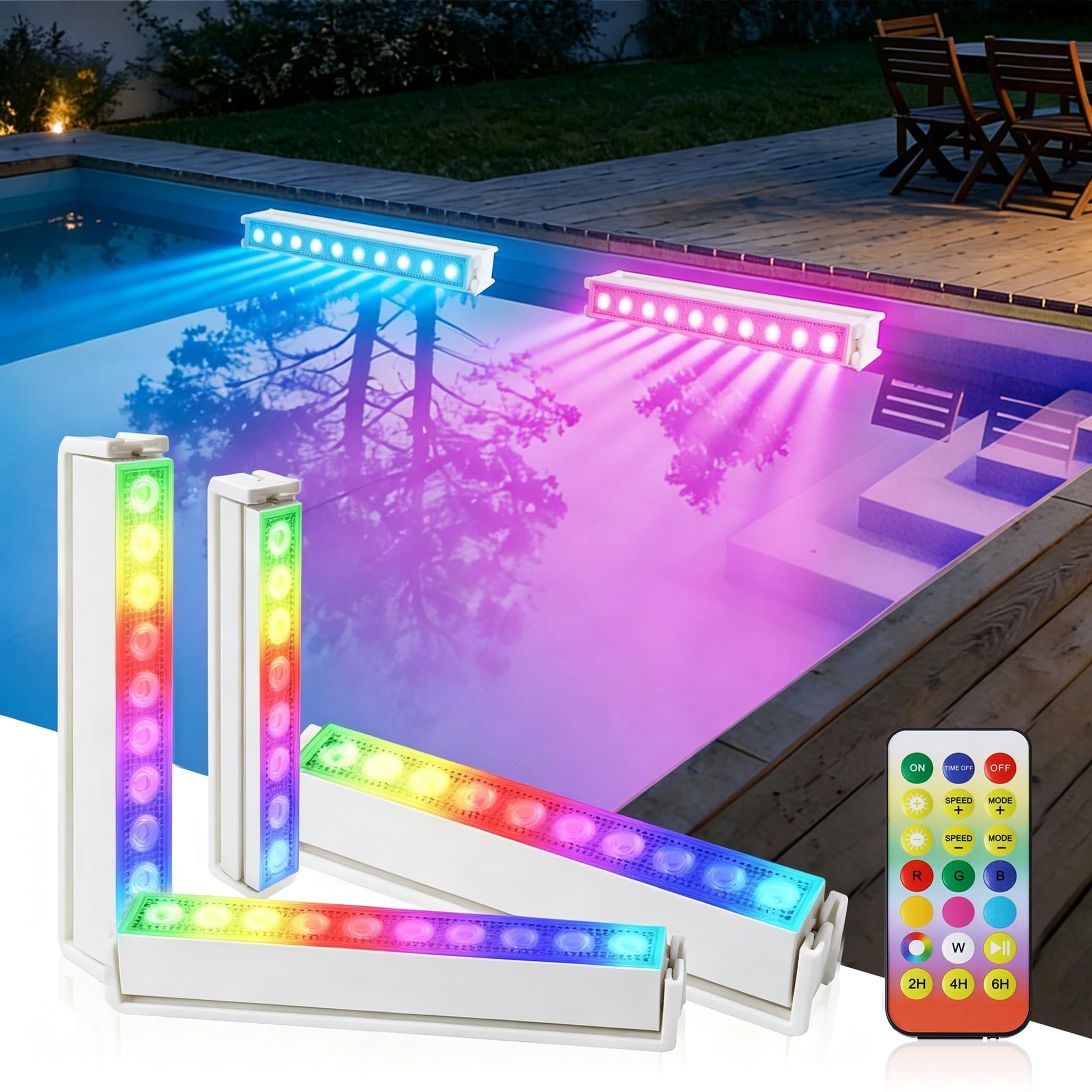 LED-Licht unter Wasser für Pool, kabellos & wiederaufladbar, tauchfähige Lampe mit Fernbedienung, 8 Leuchtmodi, IP68 wasserdicht, für Pool, Teiche und Partys (4 Stück)