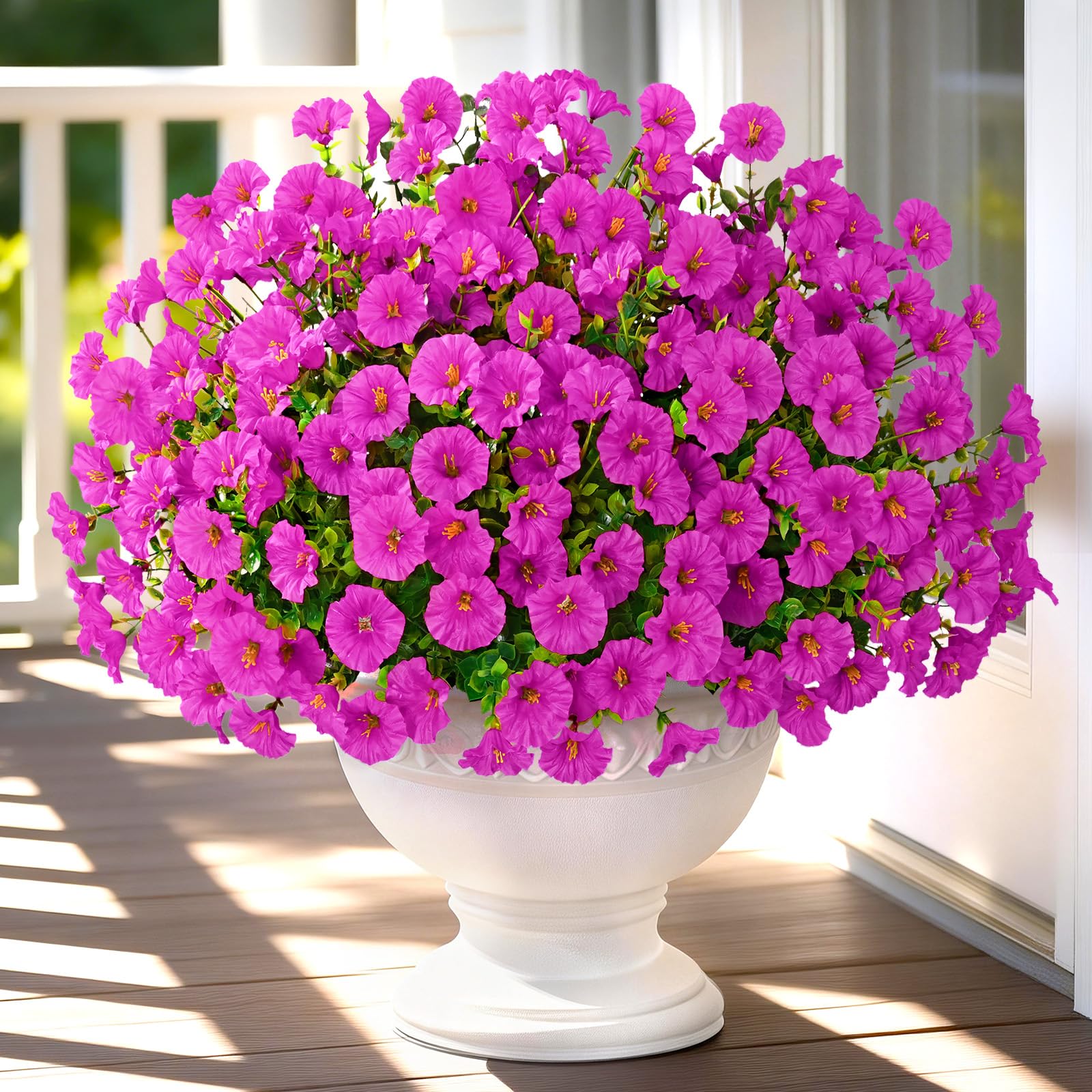 Photo 1 of Yastouay Artificial Flowers for Outdoors, 14 Bundles Fake Outdoor Flowers, UV Resistant Artificial Plants & Flowers for Decoration, Fuchsia Realistic Morning Glory for Outdoor Porch Garden Decoration