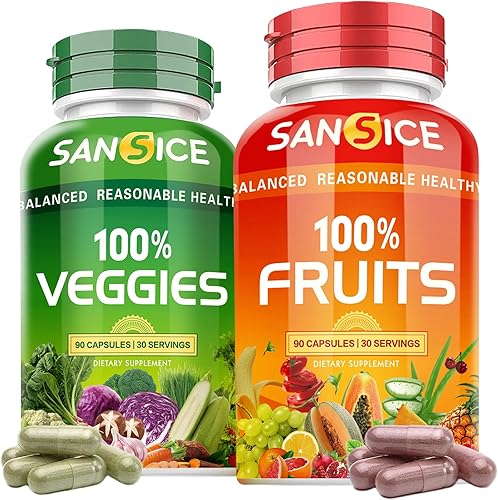 SANSICE Suplemento de frutas y verduras, vitaminas 100% naturales de frutas y verduras, sin soja y sin OMG, suplementos de verduras y frutas para