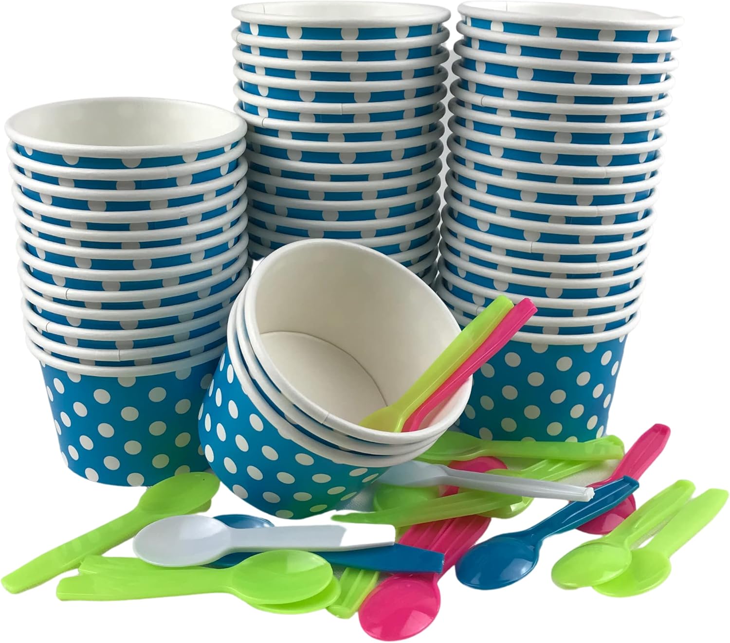MMvolesy 12oz Blue Paper Ice Cream Cups Polka Dot Paper Disposable Dessert Cups, Ice