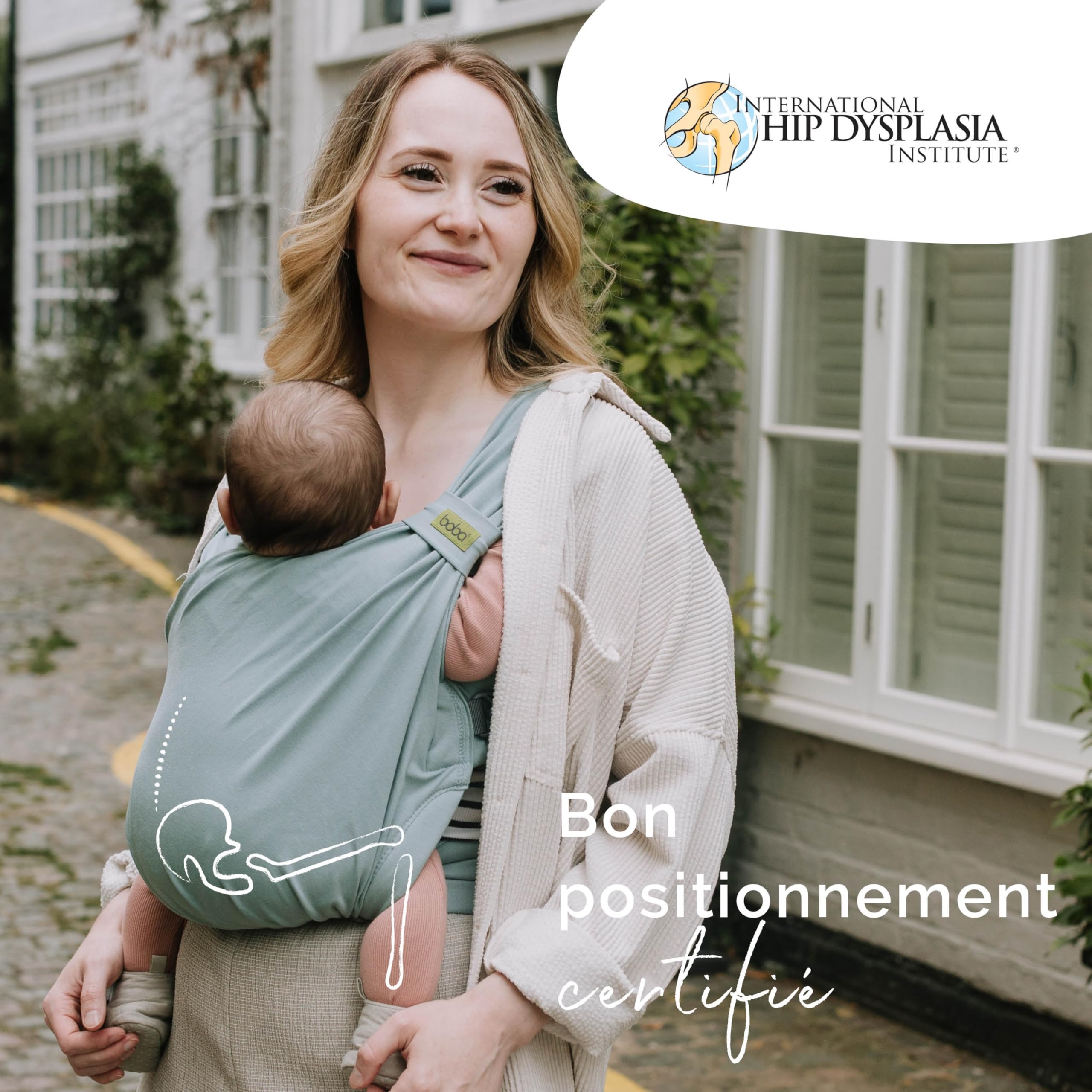 Boba Bliss Porte Bébé Pour Nourrissons/Jeunes Enfants Pesant Entre 3,2 et 16 kg, Hybride et 2 en 1, Écharpe de Portage Bébé Sans Nœud, Bon Positionnement des Hanches, Doux et Élastique (Sea Mist)