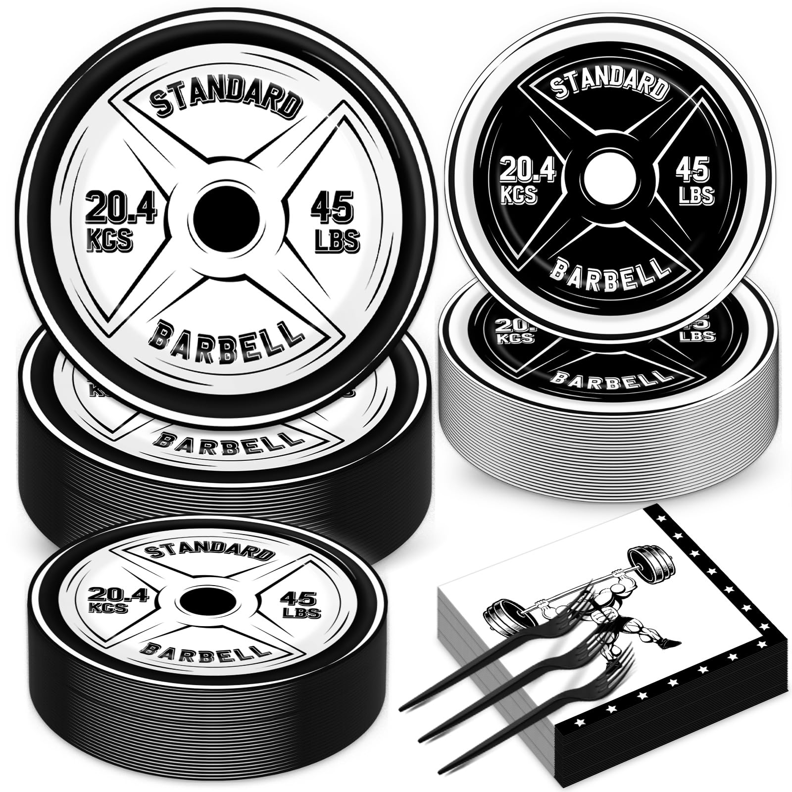 50 Guests Gym Birthday Party Supplies Decoration Bodybuilder Plates and Napkins Forks Weightlifting Tableware Barbell Birthday Party Paper Plates for
