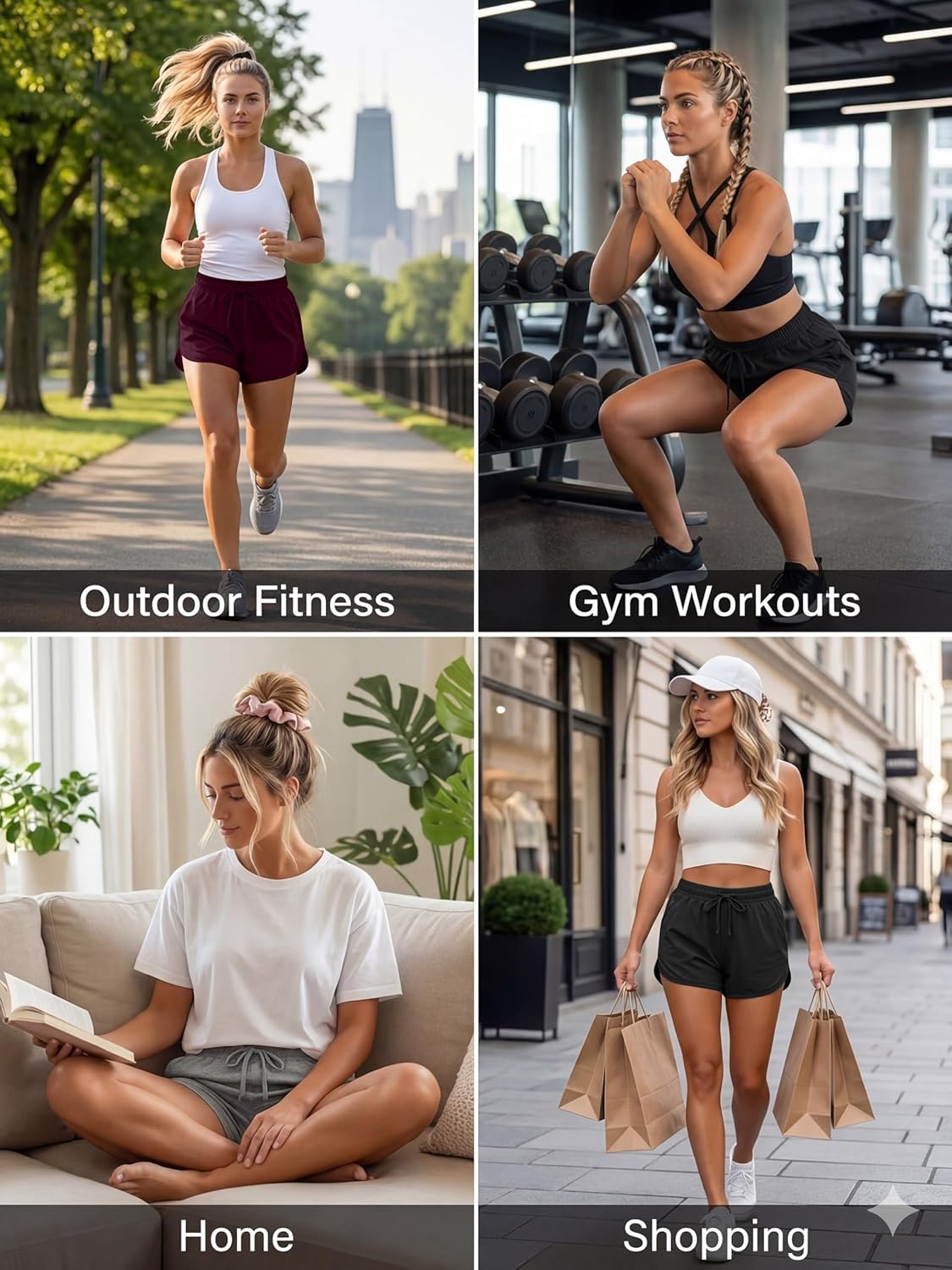 URATOT 3 Packs Women Sport Shorts Cotton Yoga Running Workout Shorts Summer Athletic Pant with Drawstring and Pockets